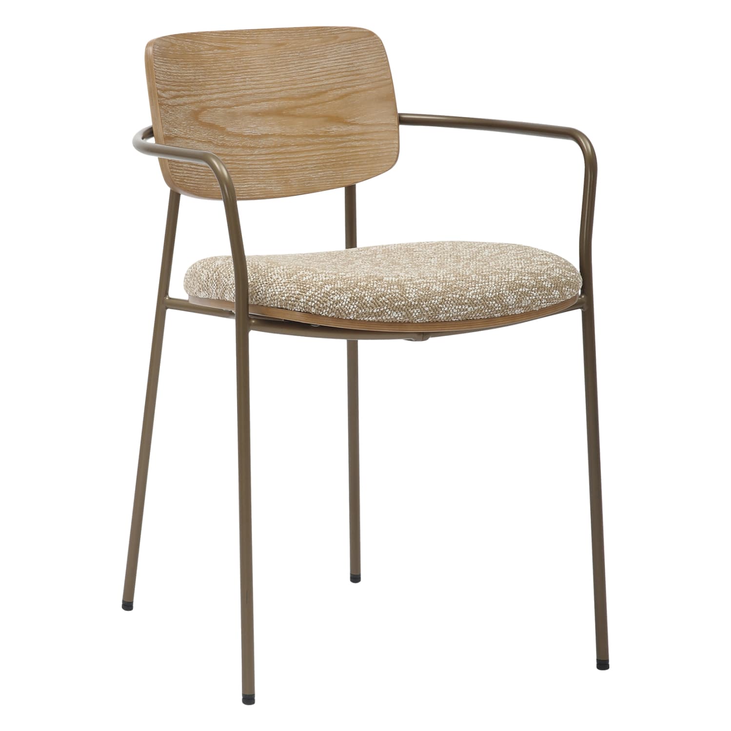 DINING CHAIR VIKKI METAL IN ANTIQUE COPPER-WHITE WASH PLYWOOD-BEIGE FABRIC 54x54x75,5Hcm.