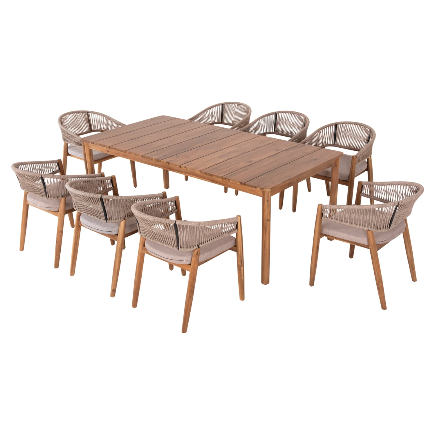 OUTDOOR DINING SET 9PCS NAVANT TABLE WITH 8 DINING CHAIRS-ACACIA WOOD-ROPE IN BEIGE