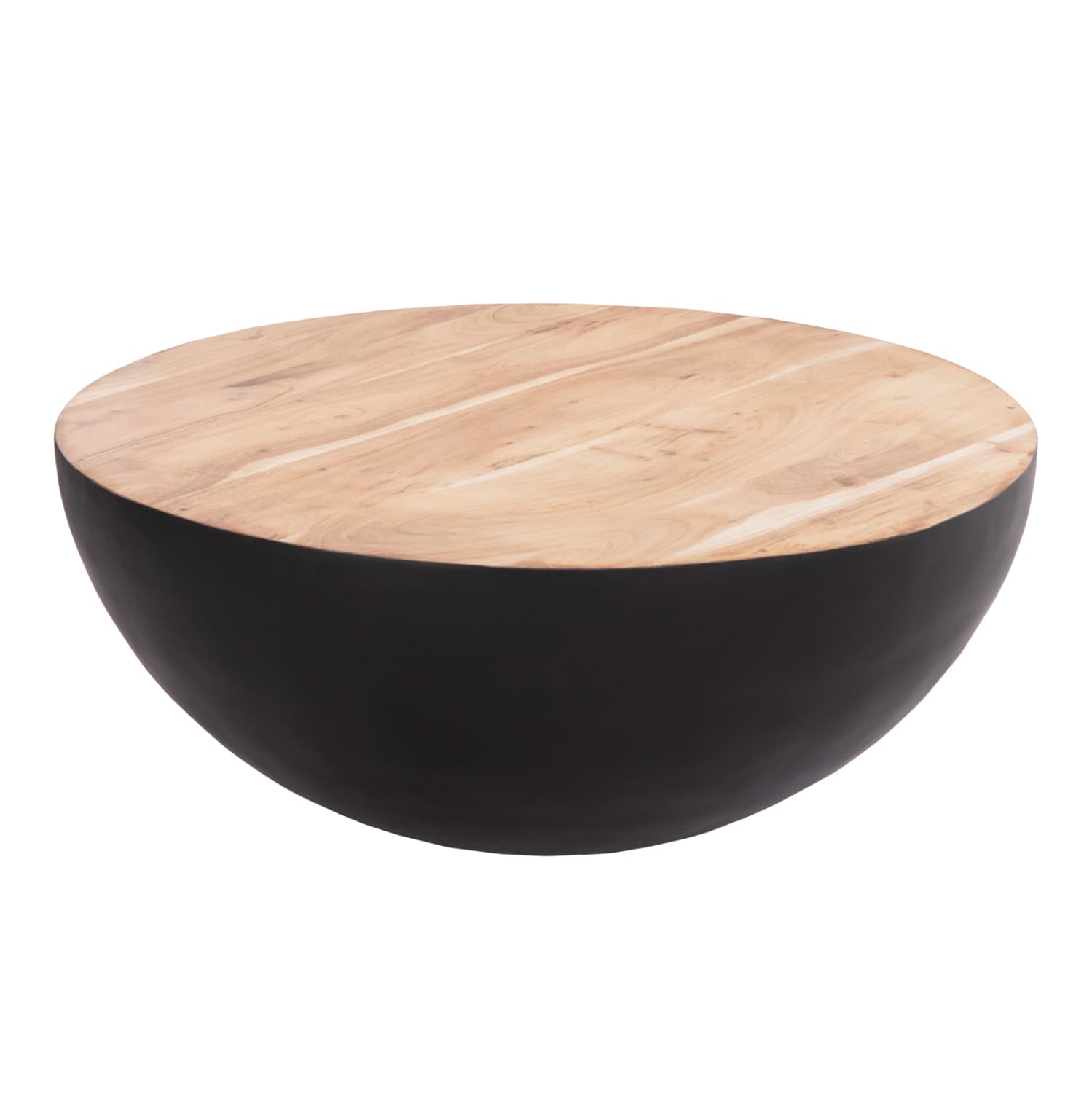 ДЕКОРАТИВНА ТРКАЛЕЗНА МАСА ЗА КАФЕ BOWL ЦРНА СО ПОВРШИНА ОД ДРВО ОД АКАЦИЈА Φ90X37.5Hcm.