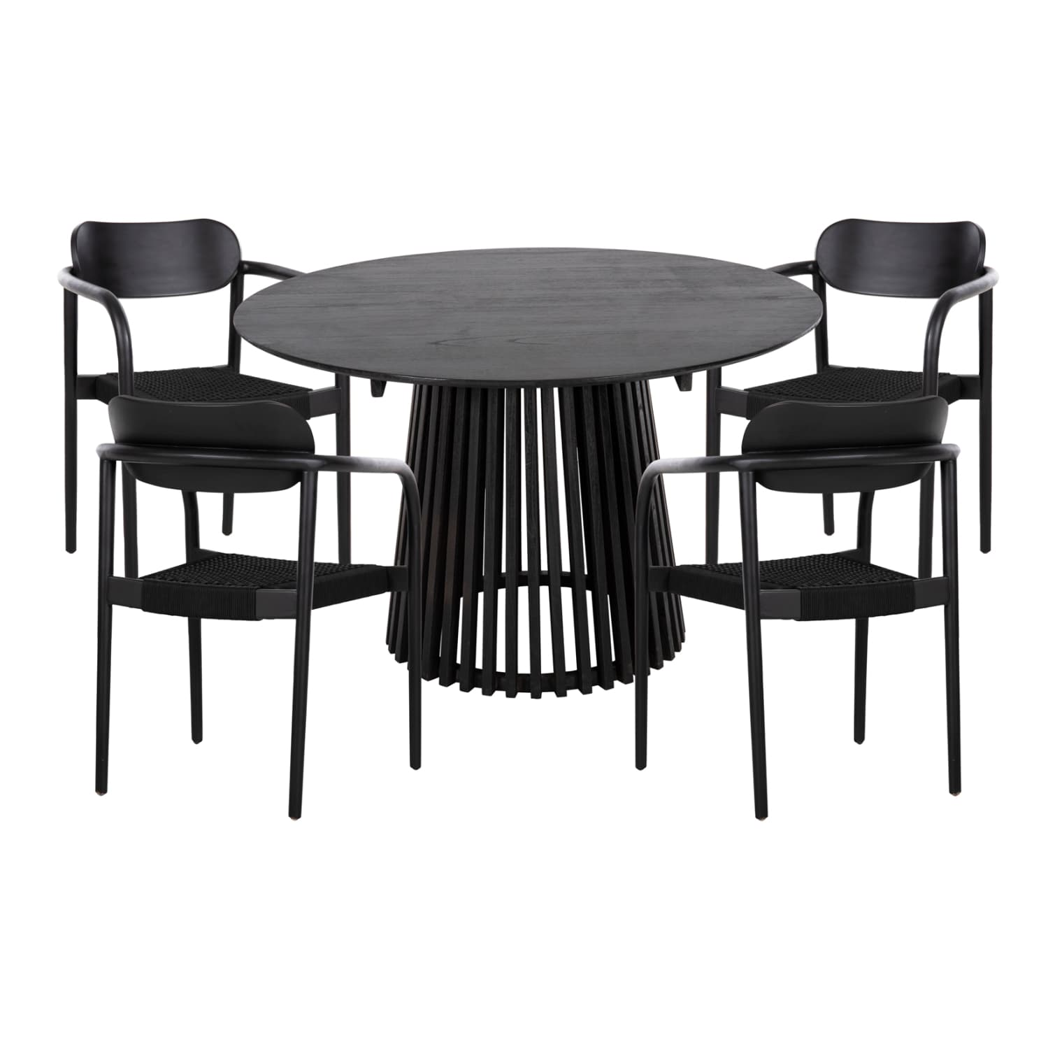 DINING SET 5PCS OSLO ROUND TABLE Φ120cm. & 4 DINING CHAIRS-BLACK