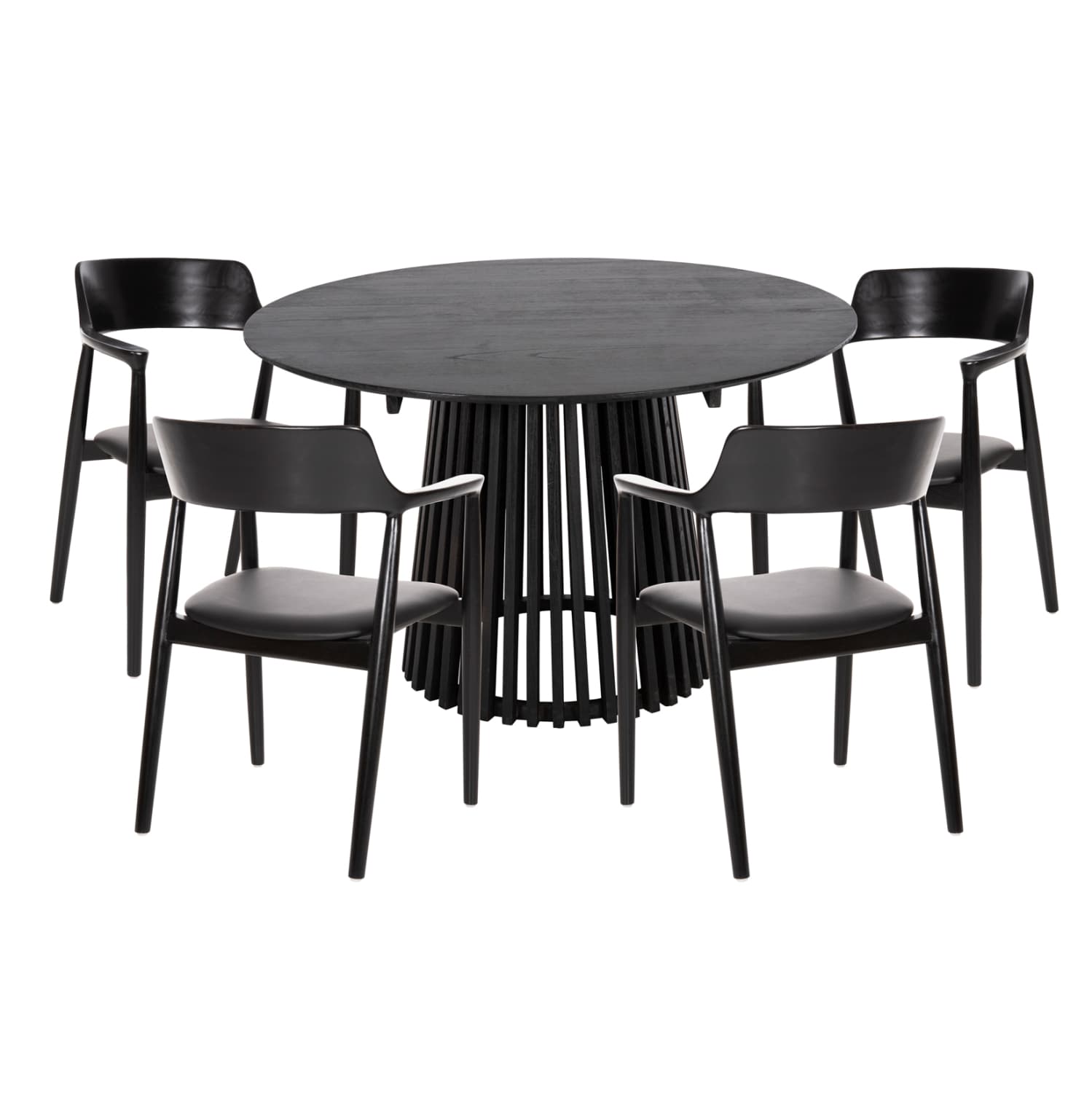 DINING SET 5PCS KINGSLEY ROUND TABLE Φ120cm. & 4 DINING CHAIRS-BLACK