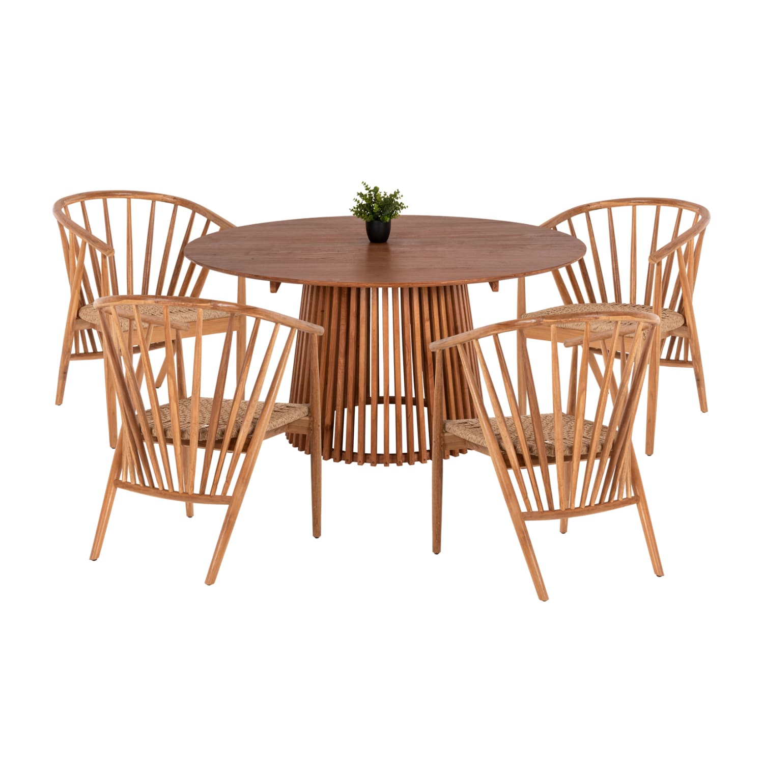 DINING SET 5PCS PERMAINE ROUND TABLE Φ150cm. & 4 DINING CHAIRS
