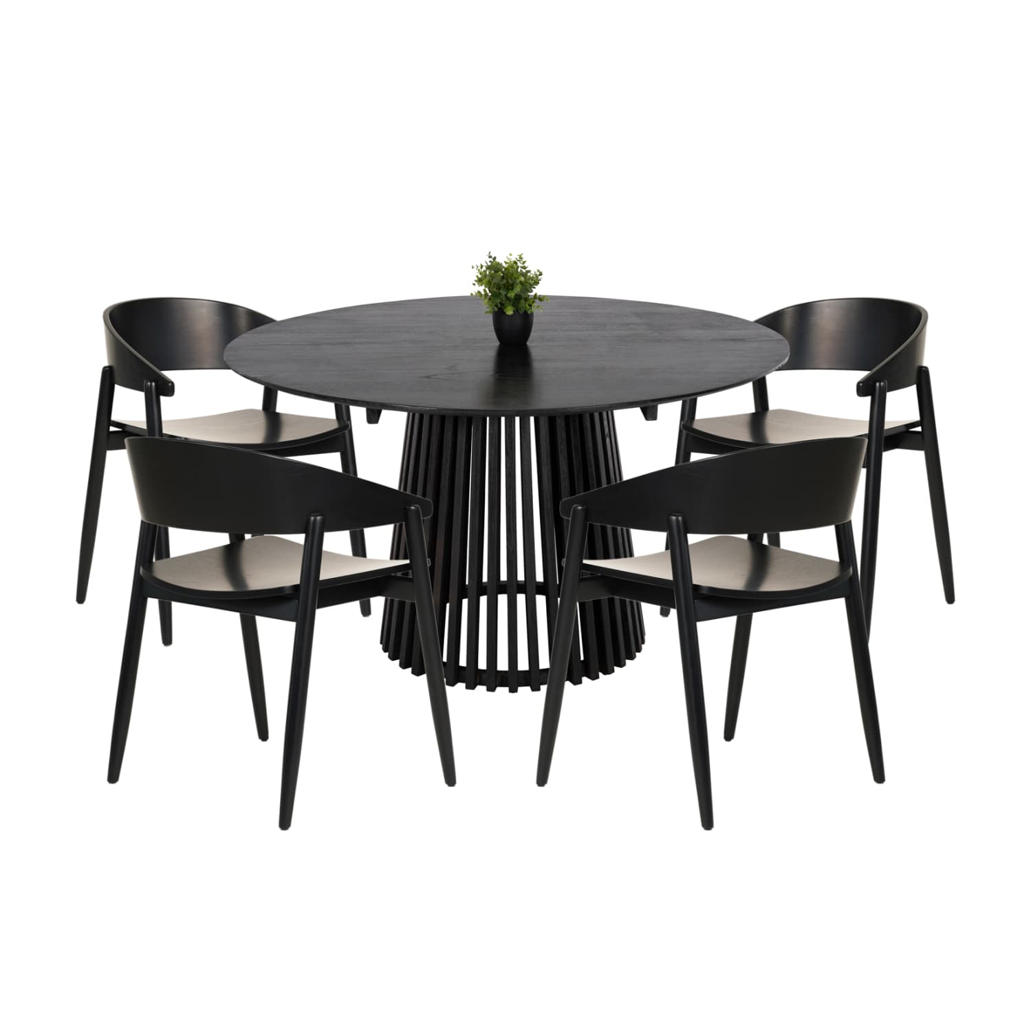 DINING SET 5PCS CANOP ROUND TABLE Φ150cm. & 4 DINING CHAIRS-BLACK