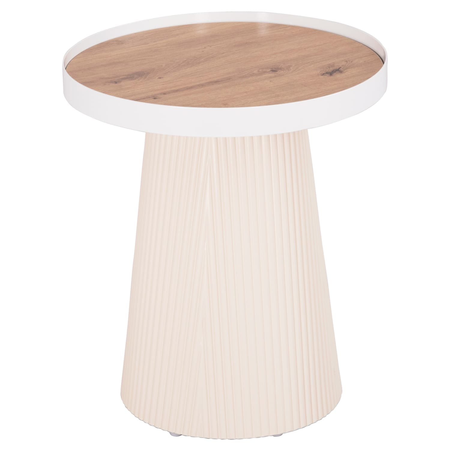 ПОМОШНА МАСА DENTON ПОВРШИНА ОД MDF ВО БОЈА НА ПРИРОДНО ДРВО - БЕЛА ОСНОВА Φ45x51,5Hcm.