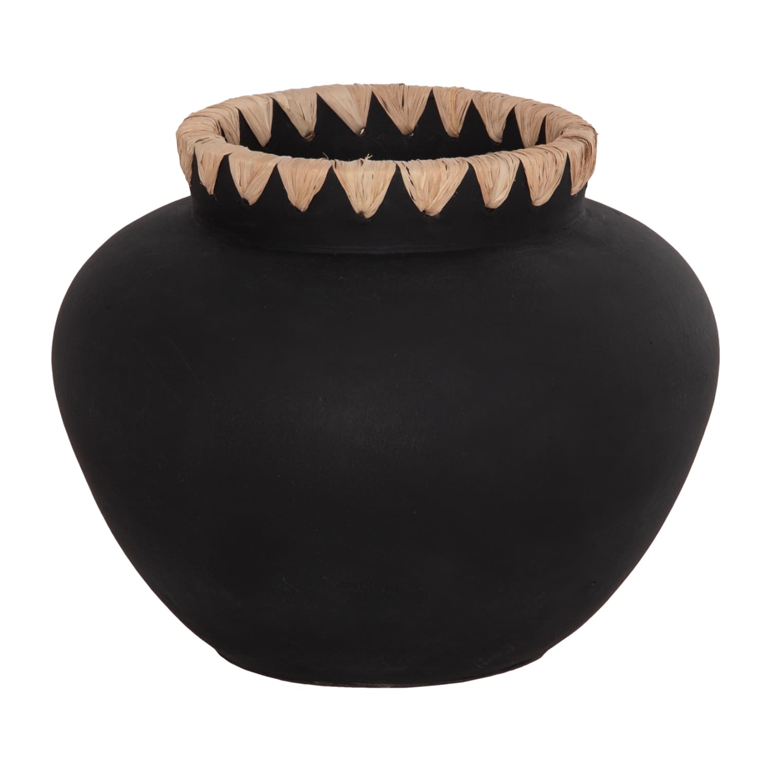 DECORATIVE VASE RENTON(M) TERRACOTTA IN BLACK-STRAW WEAVING ON THE RIM Φ28x23Hcm.