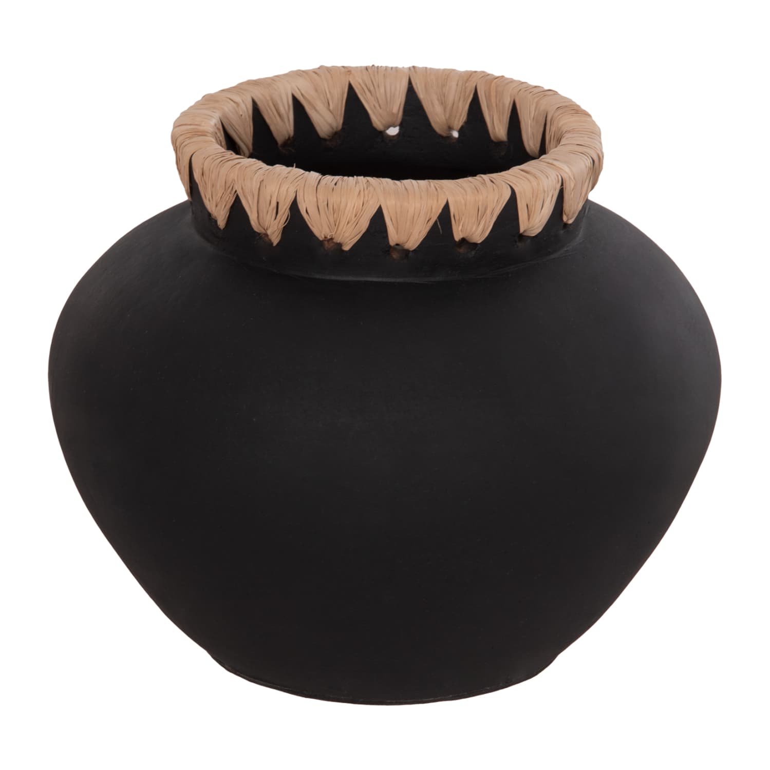 DECORATIVE VASE RENTON(S) TERRACOTTA IN BLACK-STRAW WEAVING ON THE RIM Φ23x19Hcm.