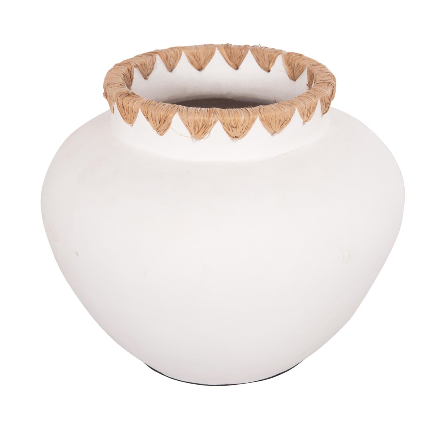 DECORATIVE VASE RENTON(S) TERRACOTTA IN WHITE-STRAW WEAVING ON THE RIM Φ23x19Hcm.