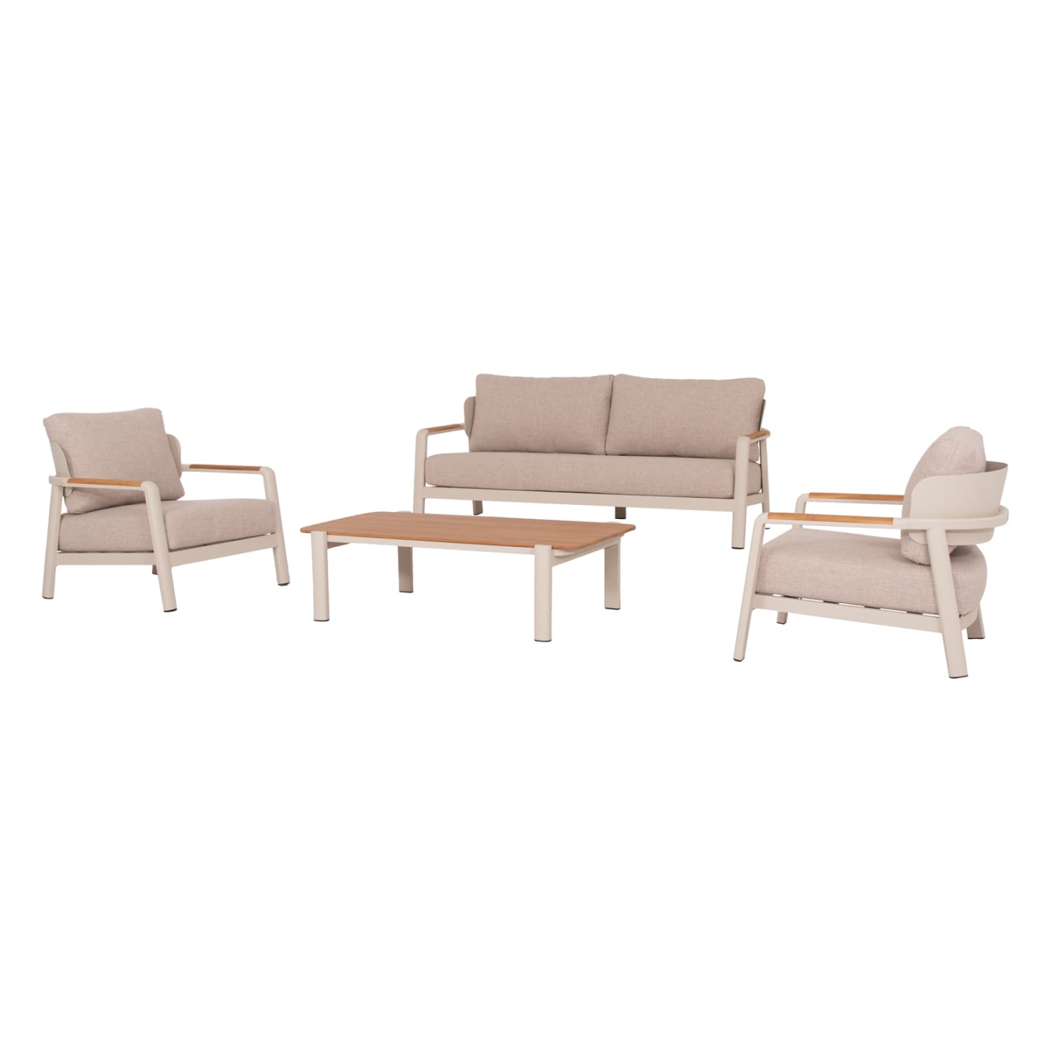 OUTDOOR LOUNGE SET 4PCS ELARA BEIGE ALUMINUM-BEIGE OLEFIN-TEAK WOOD