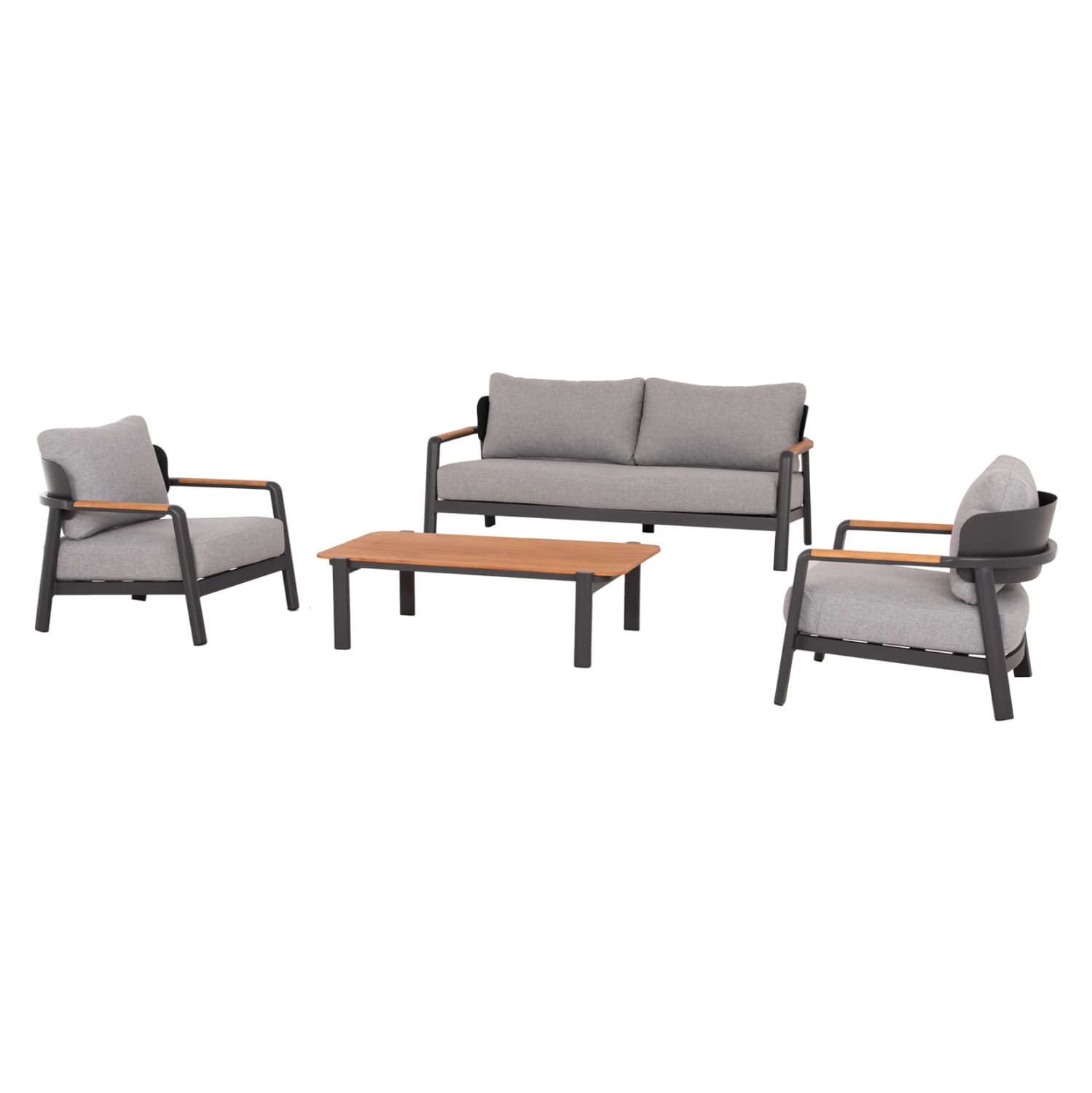 OUTDOOR LOUNGE SET 4PCS ELARA DARK GREY ALUMINUM-GREY OLEFIN-TEAK WOOD