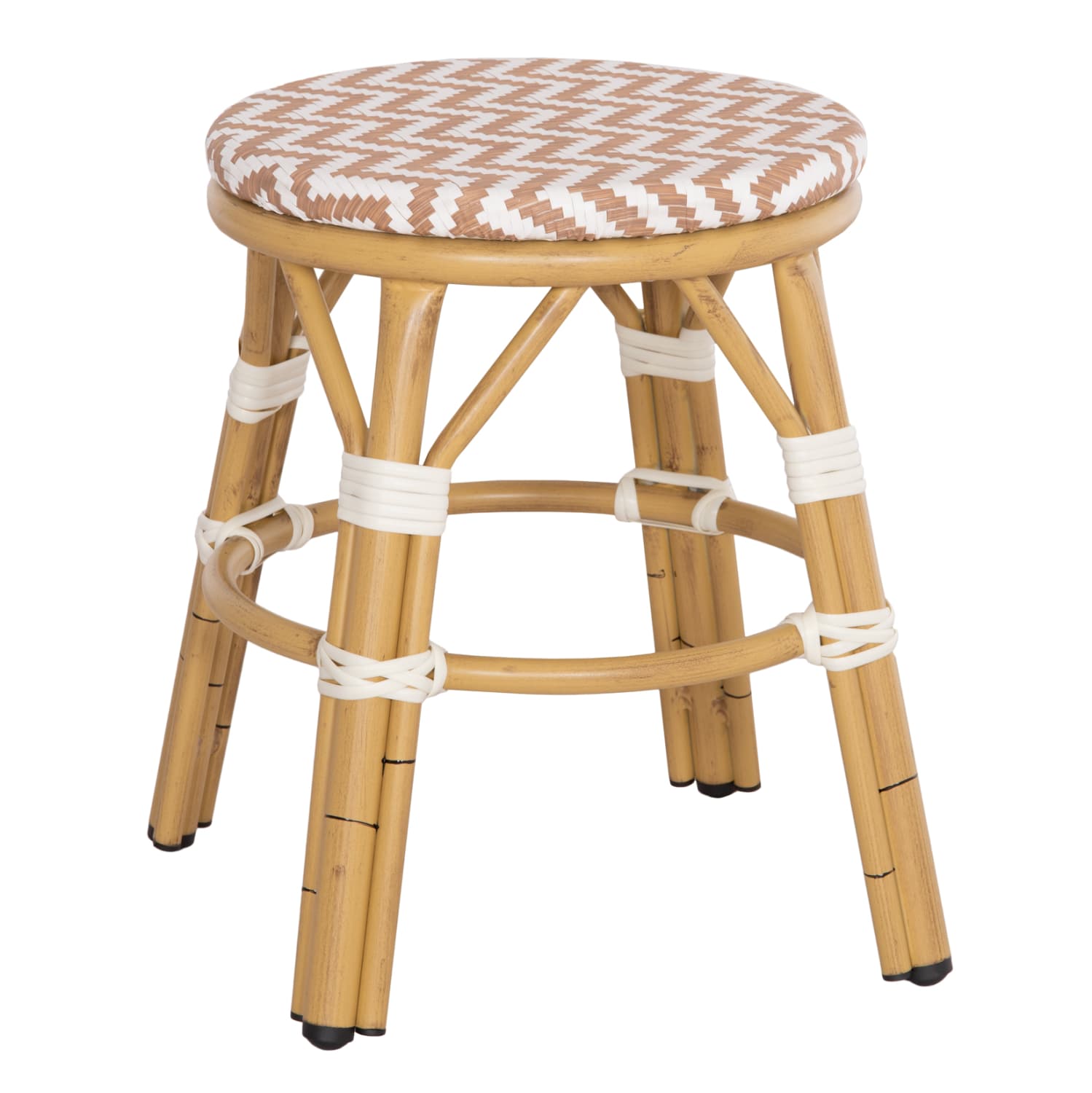 ALUMINUM ROUND STOOL CHINO BAMBOO LOOK-TEXTILENE WHITE & BROWN Φ36x46Hcm.