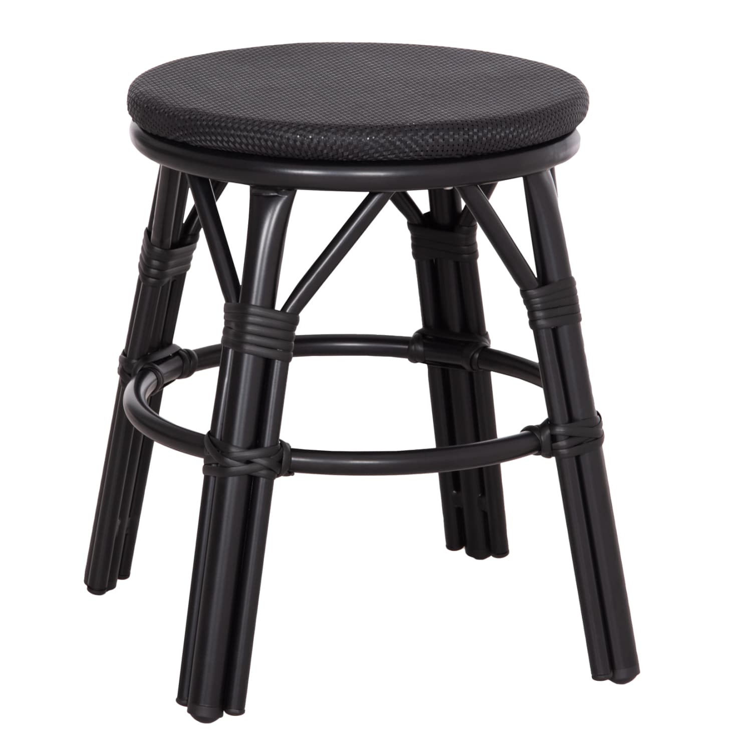 ALUMINUM ROUND STOOL CHINO BAMBOO LOOK & TEXTILENE IN BLACK Φ36x46Hcm.