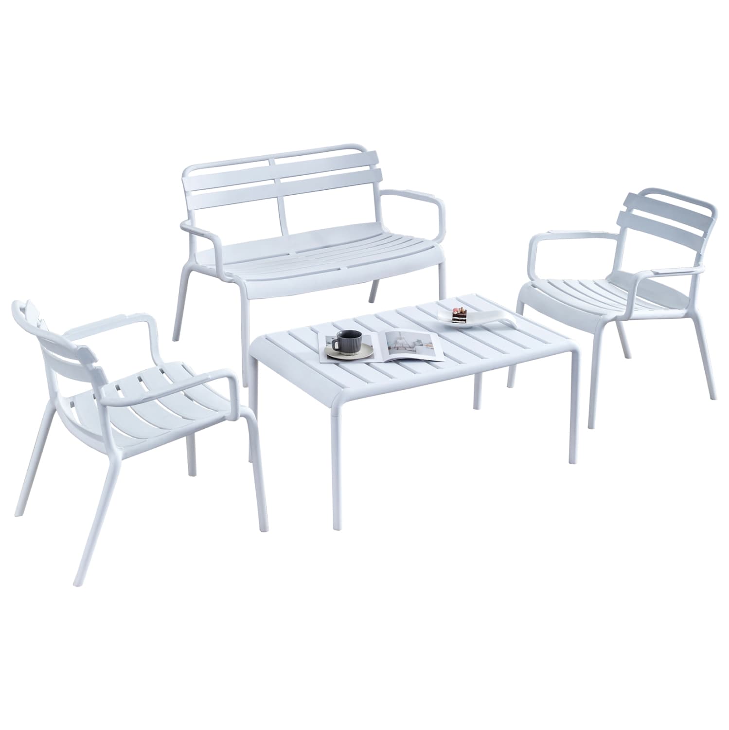OUTDOOR LOUNGE SET 4PCS KORVER POLYPROPYLENE IN WHITE