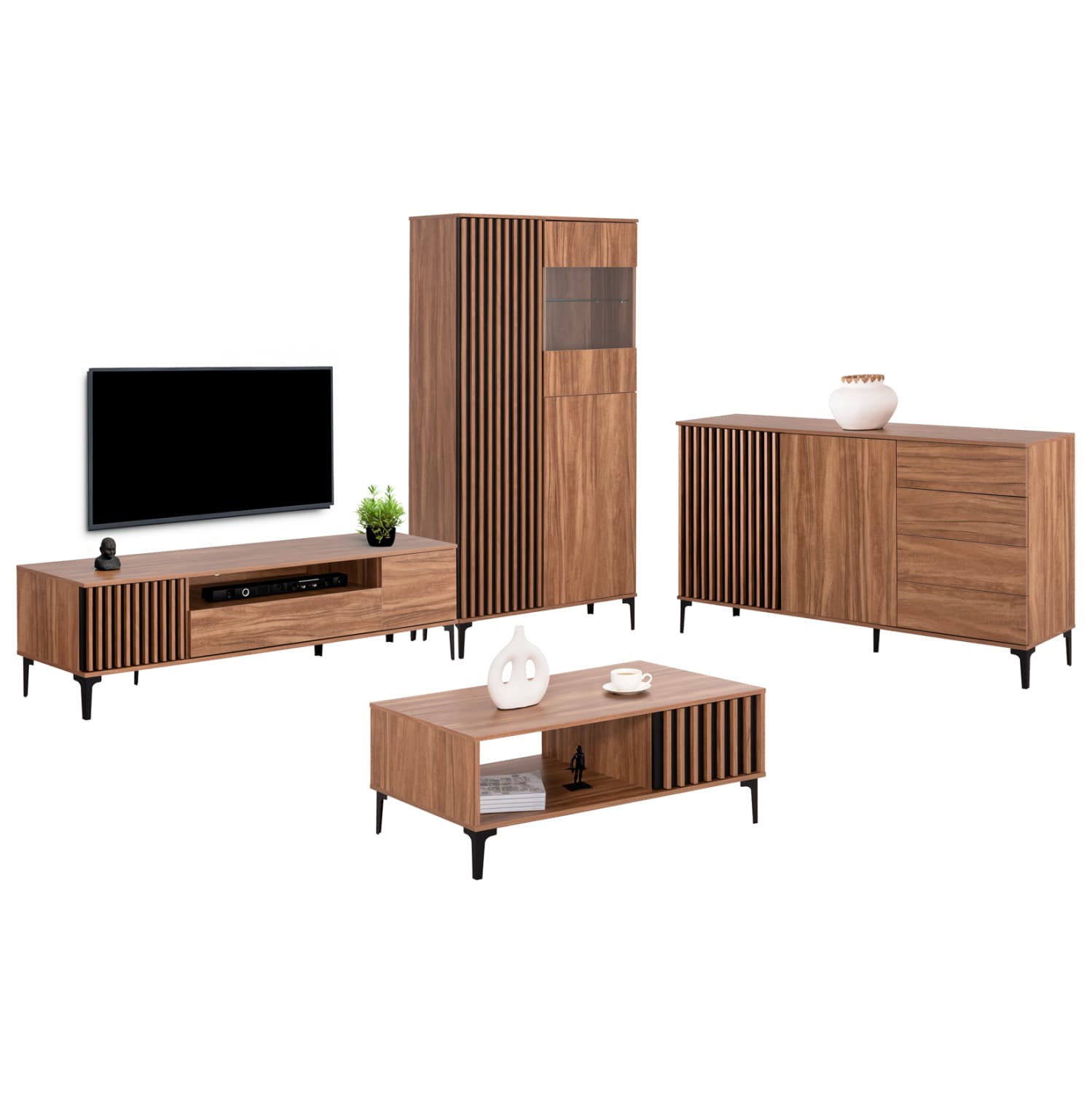 LIVING ROOM SET 4PCS HARRY BUFFET-COFFEE TABLE-TV STAND-DISPLAY CABINET