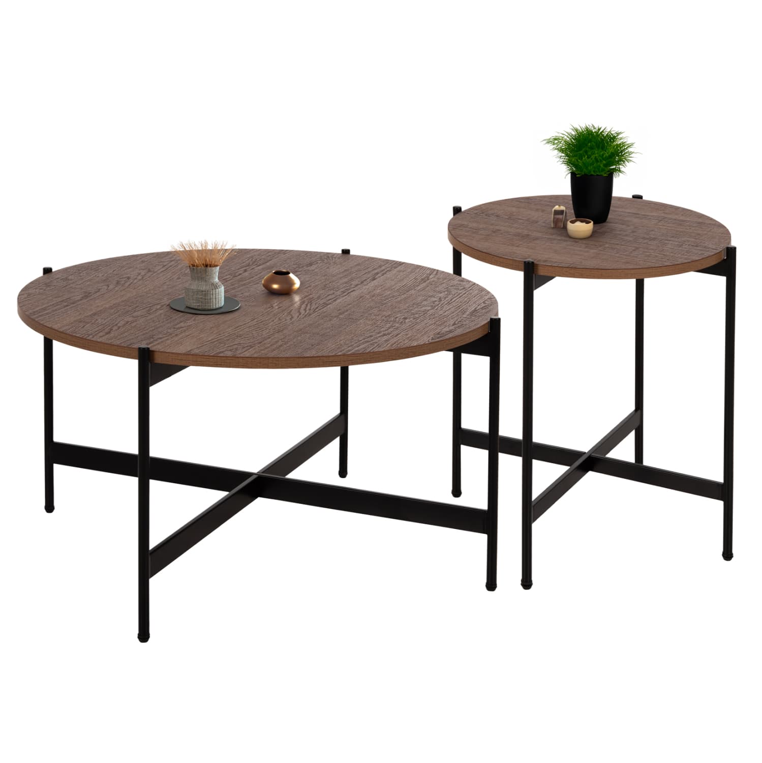 КОМПЛЕТ МАСИ ЗА КАФЕ 2ДЕЛО RONDA MDF ВО БОЈА НА ОРЕВ Φ80cm & Φ50cm