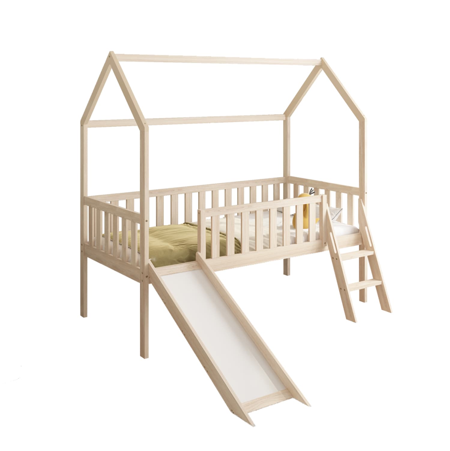 КРЕВЕТ ЗА ДЕЦА Т.MONTESSORI СО ЛИЗГАЛКА PHYLLIS ДРВО ОД БОР ВО ПРИРОДНА БОЈА ЗА ДУШЕК 190x90cm.