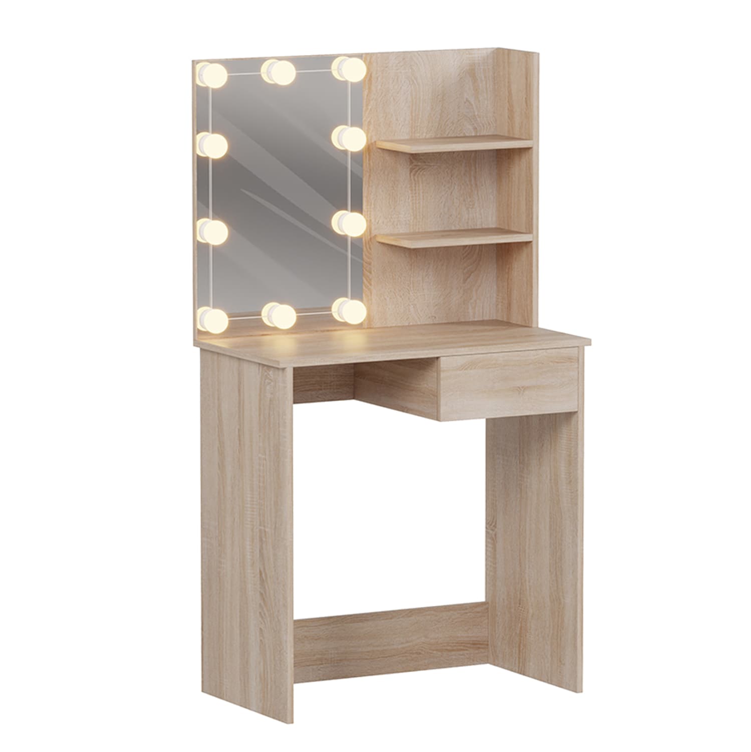 ТОАЛЕТНА МАСА СО LED СВЕТЛА И ПОЛИЦИ LAURYN МЕЛАМИН ВО СОНАМА БОЈА 75x40x134.5Hcm.