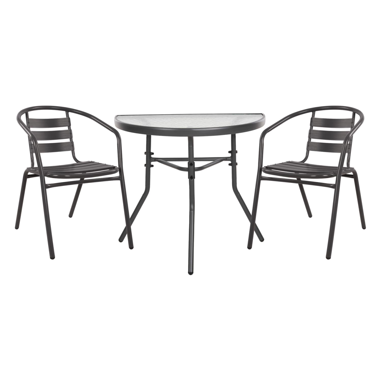 OUTDOOR LOUNGE SET 3PCS LAURA SEMICIRCULAR TABLE & 2 ARMCHAIRS IN GREY