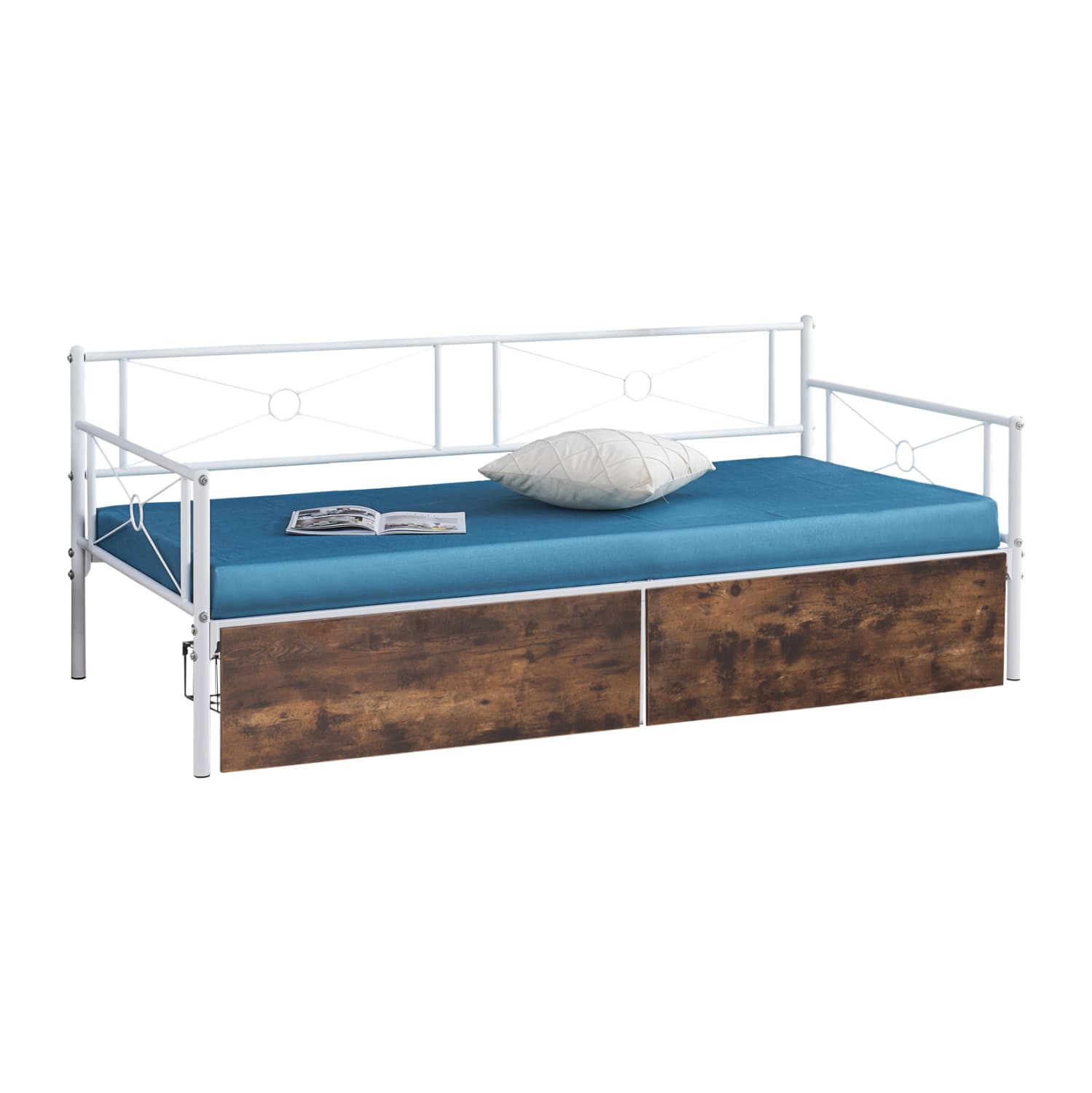 SOFA-BED BERNIE METAL FRAME IN WHITE & DRAWERS- FOR MATTRESS 190x90cm.
