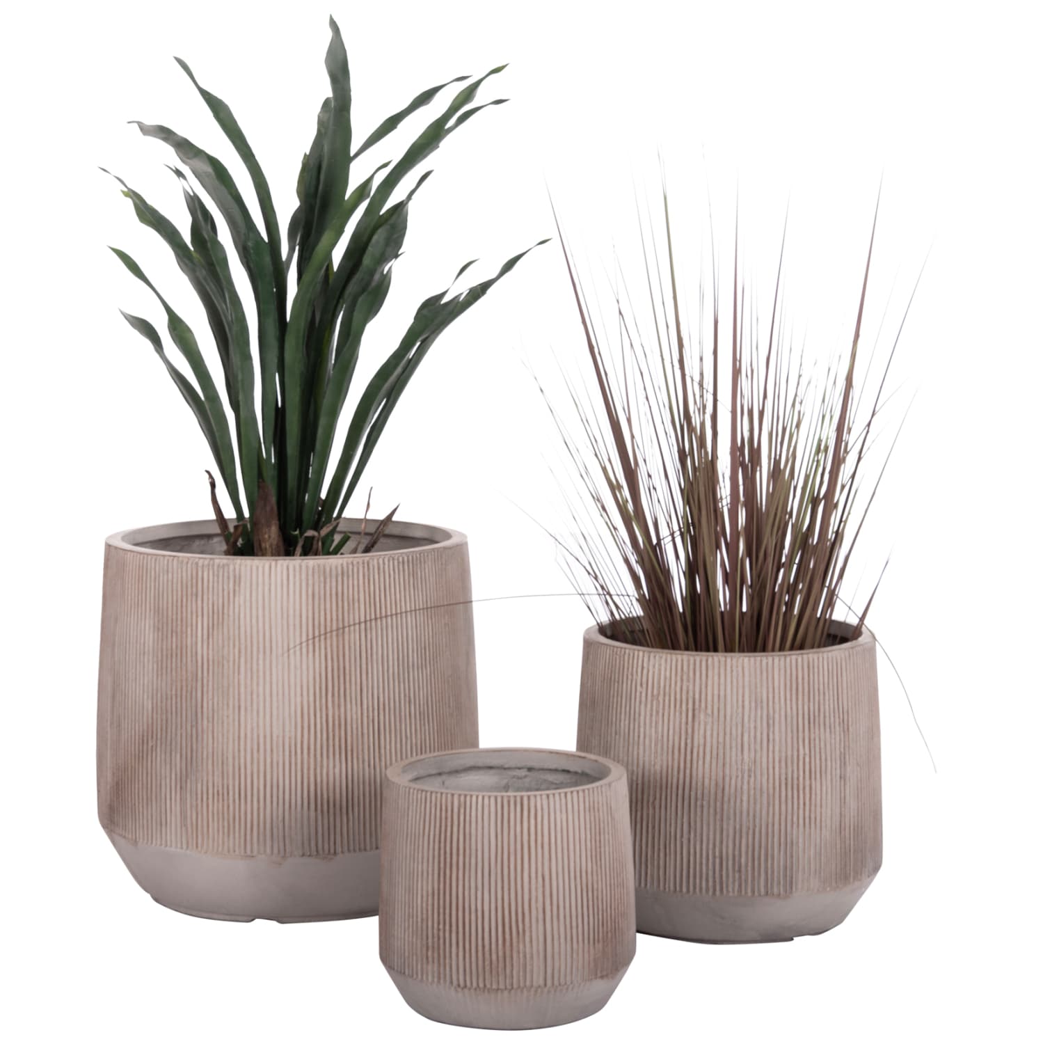 GARDEN PLANTERS ROUND SET 3PCS SERIES GARDENER FIBERCLAY IN LIGHT BROWN COLOR Φ55x55Hcm.