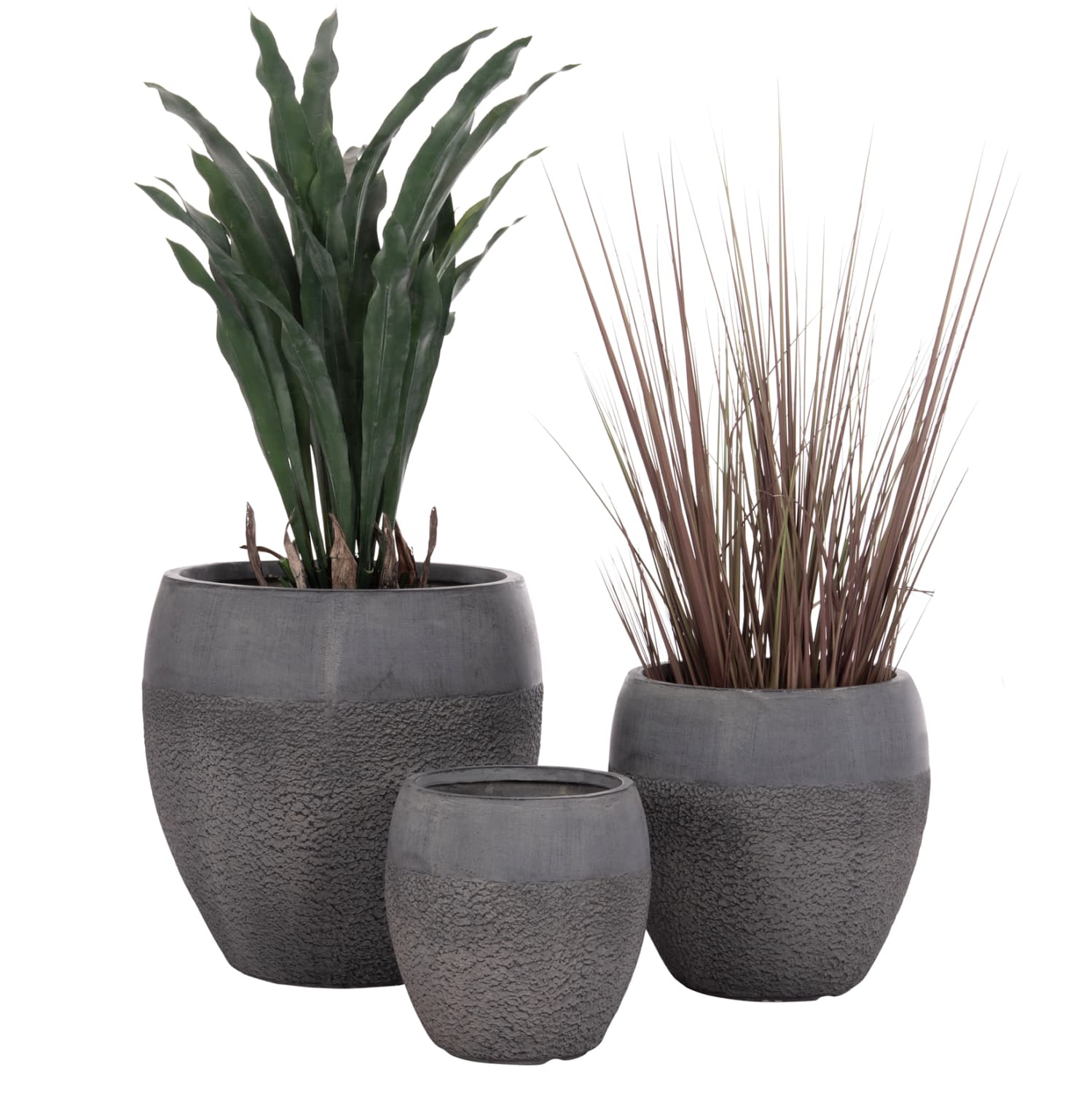 GARDEN PLANTERS SET 3PCS SERIES GARDENER FIBERCLAY IN DARK CEMENT COLOR Φ55x54Hcm.