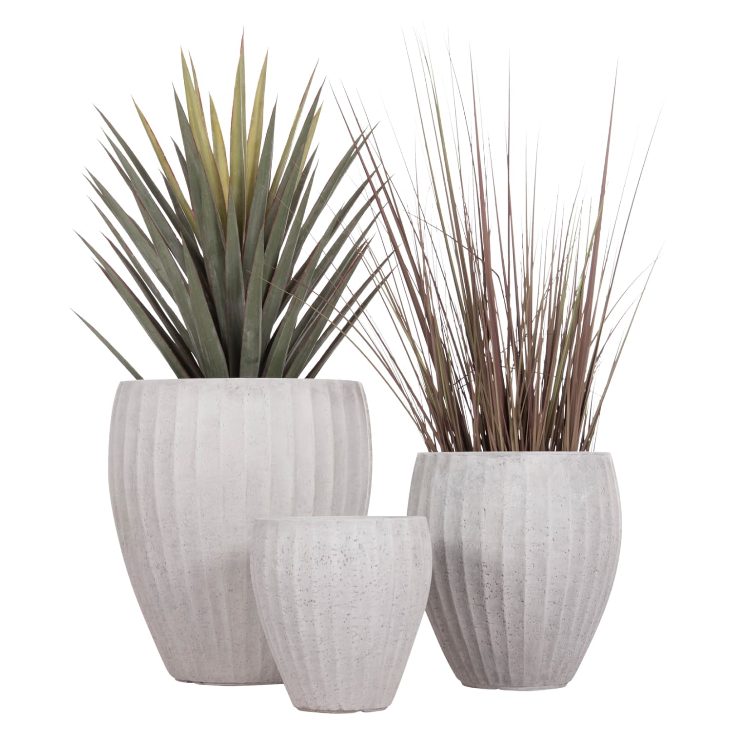 GARDEN PLANTERS ROUND SET 3PCS SERIES GARDENER FIBERCLAY--IN CEMENT COLOR Φ48x56Hcm.