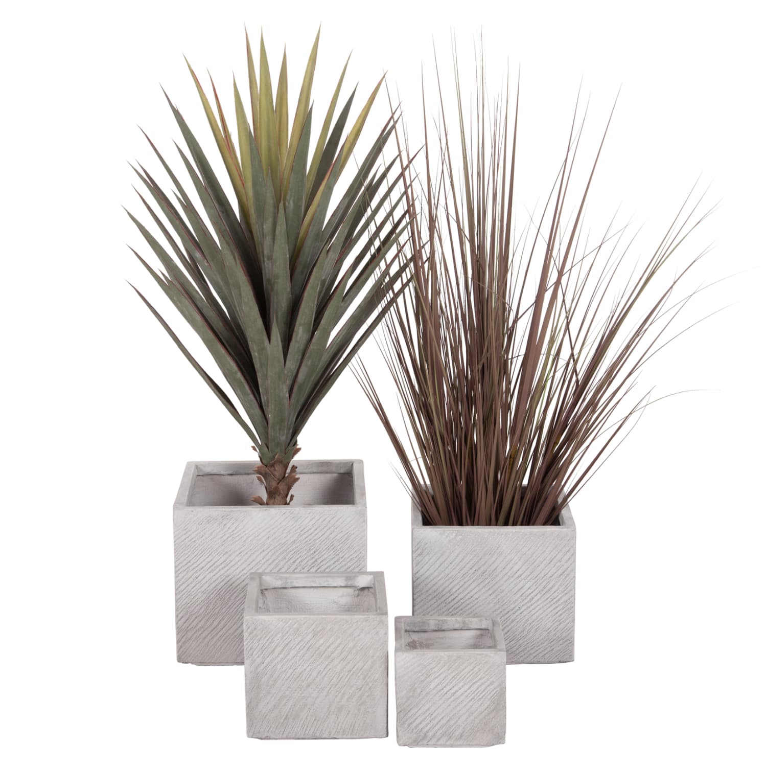 GARDEN PLANTERS SQUARE SET 4PCS GARDENER FIBERCLAY IN GREY CEMENT 37x37x32Hcm.