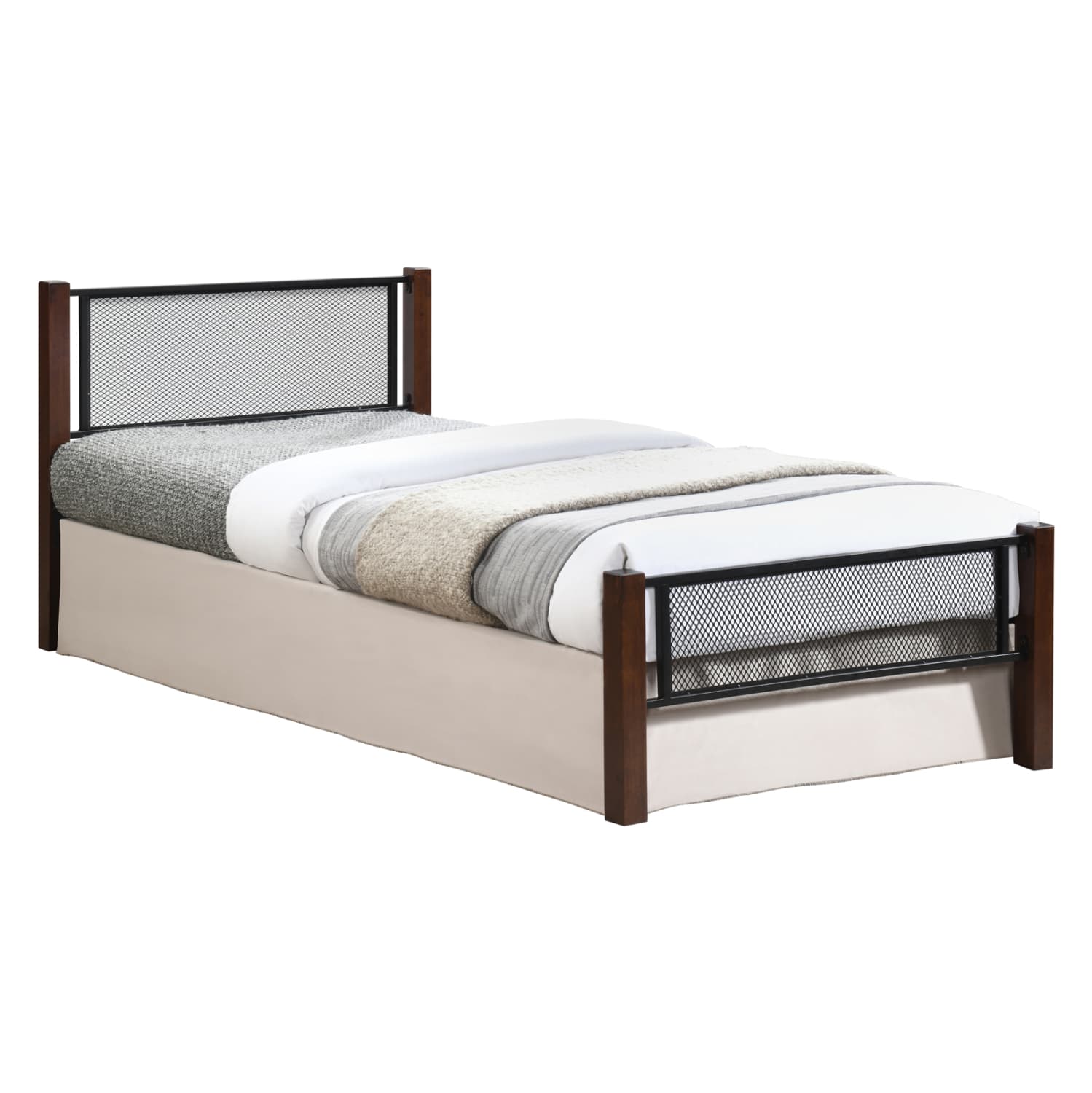 SINGLE BED RAYVEN RUBBERWOOD IN DIRTY OAK COLOR-METAL IN BLACK--FOR MATTRESS 90x190cm.
