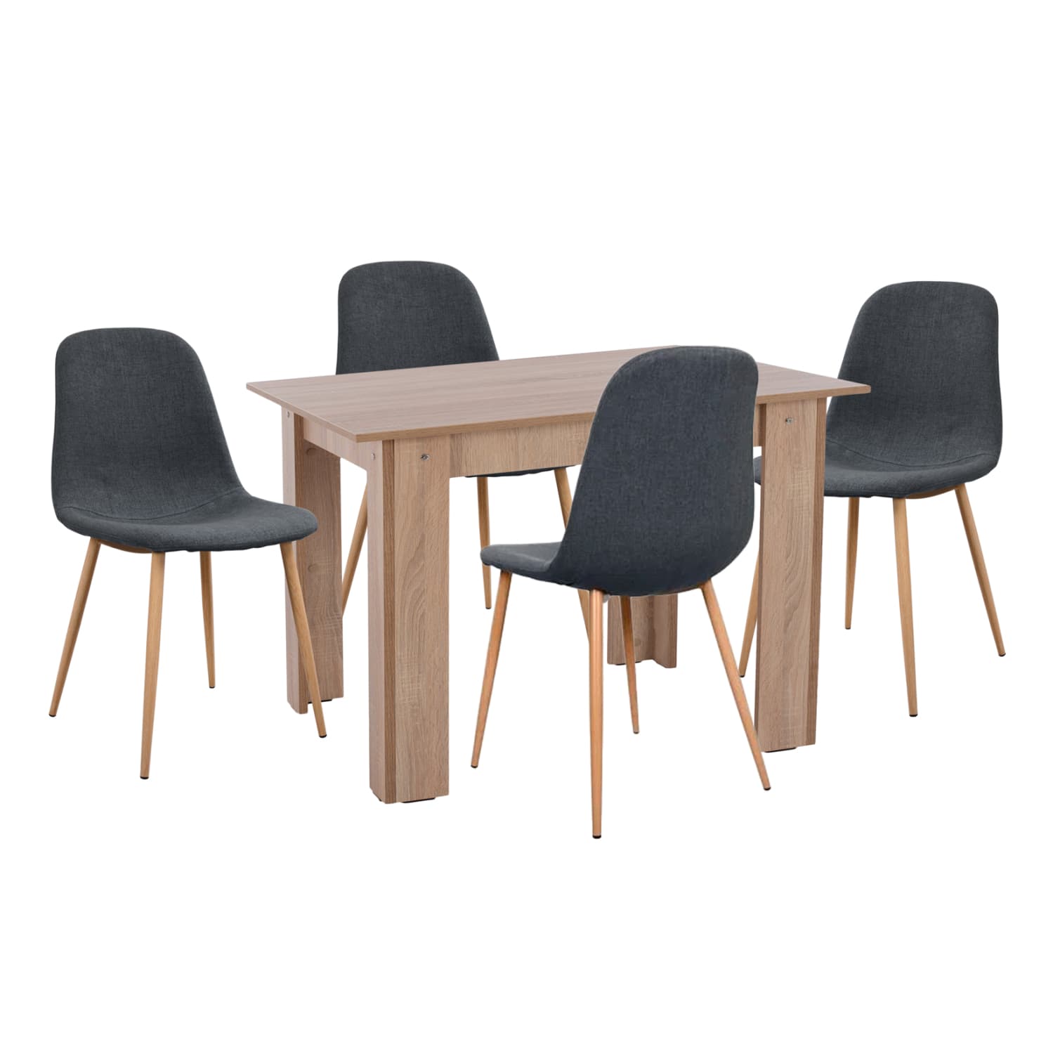 DINING SET 5PCS KELVIN TABLE WITH METALLIC CHAIRS WITH FABRIC IN DARK GREY