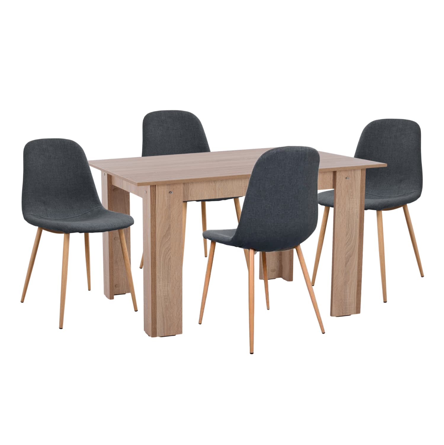 DINING SET 5PCS KELVIN TABLE WITH METALLIC CHAIRS WITH FABRIC IN DARK GREY