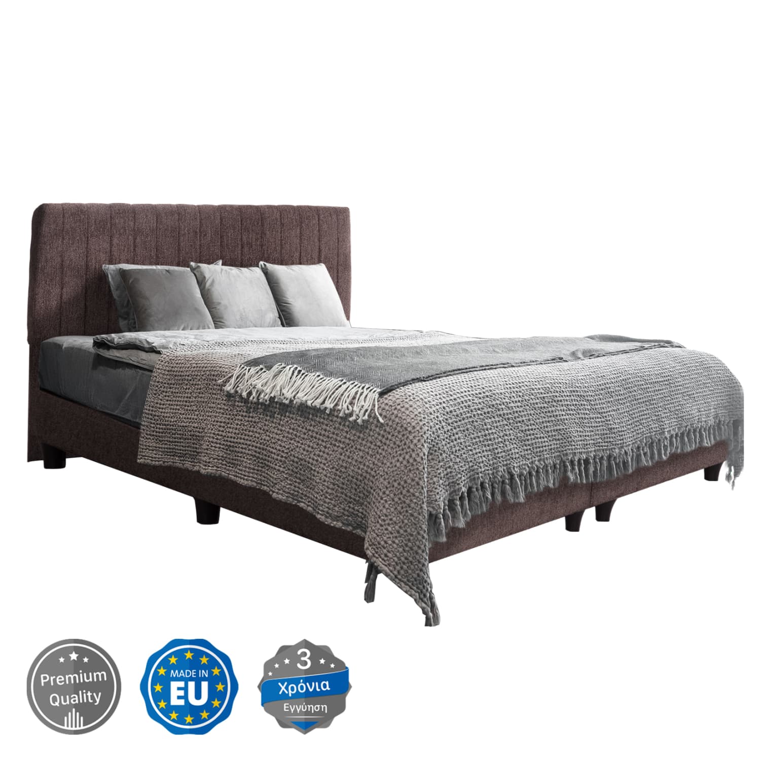 BED DOUBLE-SIZE LUTHER BROWN TEDDY FABRIC--FOR MATTRESS 160x200cm