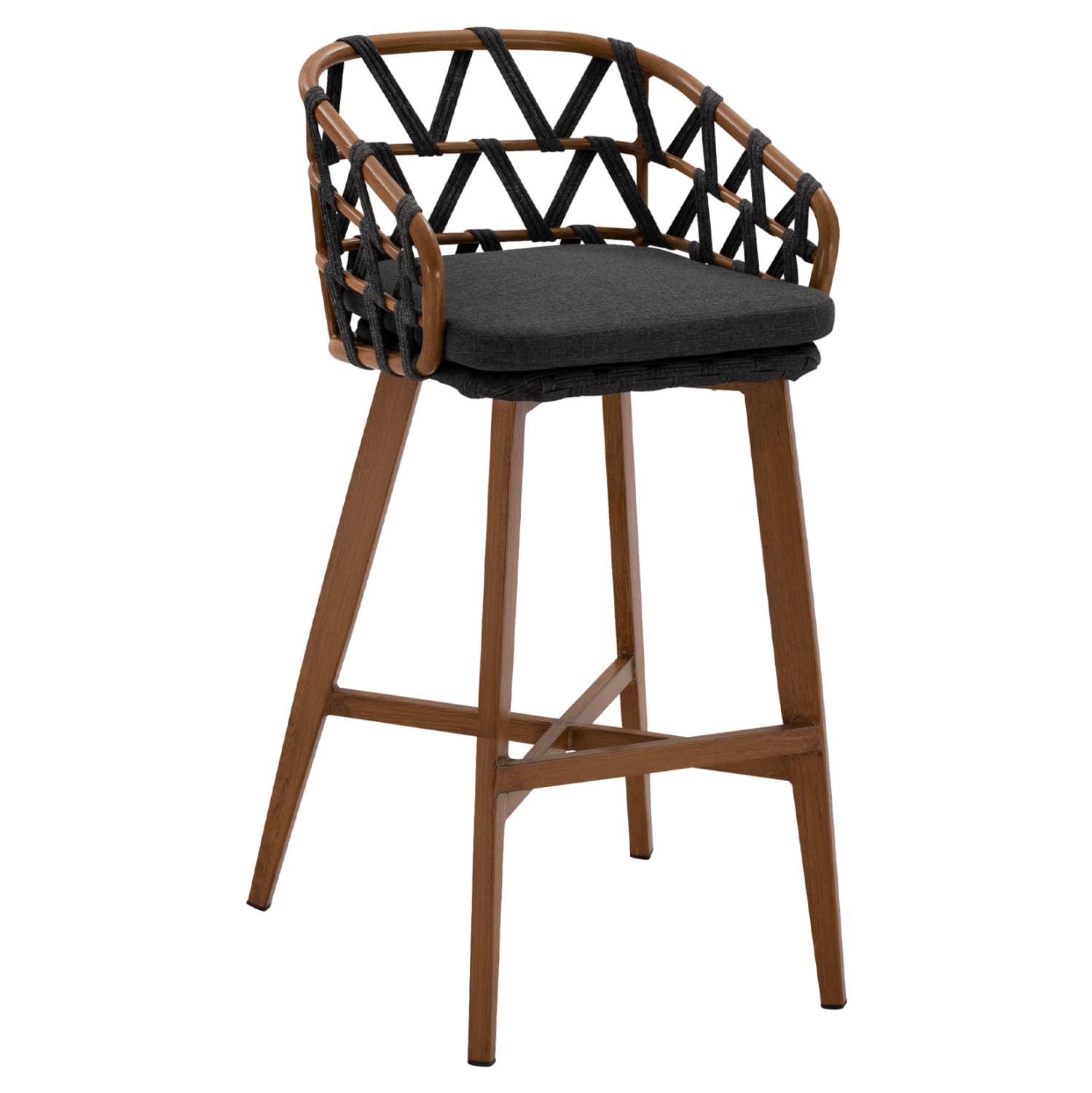 BAR STOOL RICKO BROWN ALUMINUM FRAME--DARK GREY STRAP ROPE 56x59x102Hcm.