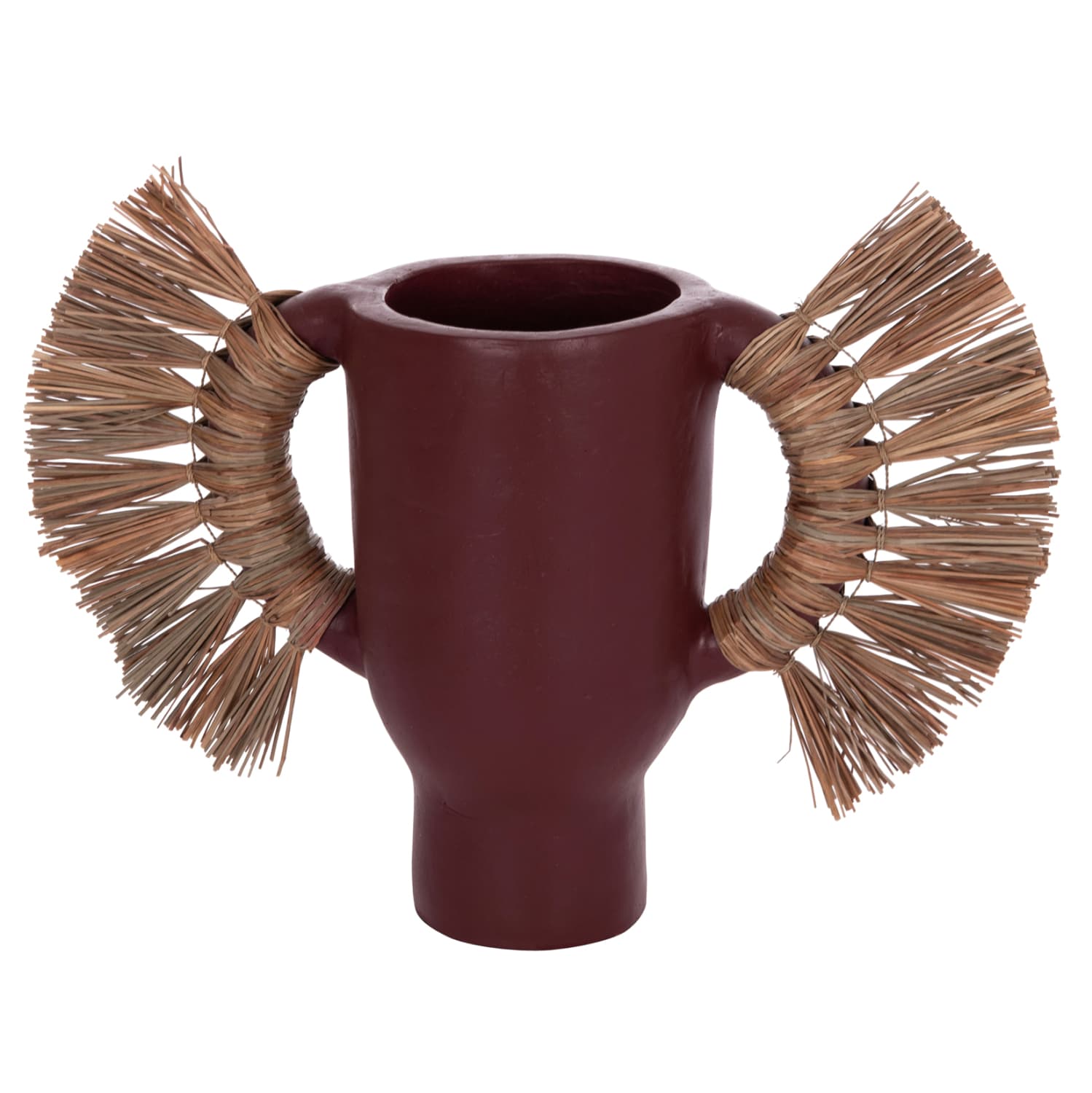 DECORATIVE TABLE VASE ALICA TERRACOTA IN MAROON COLOR & GRASS--55x19x34Hcm.