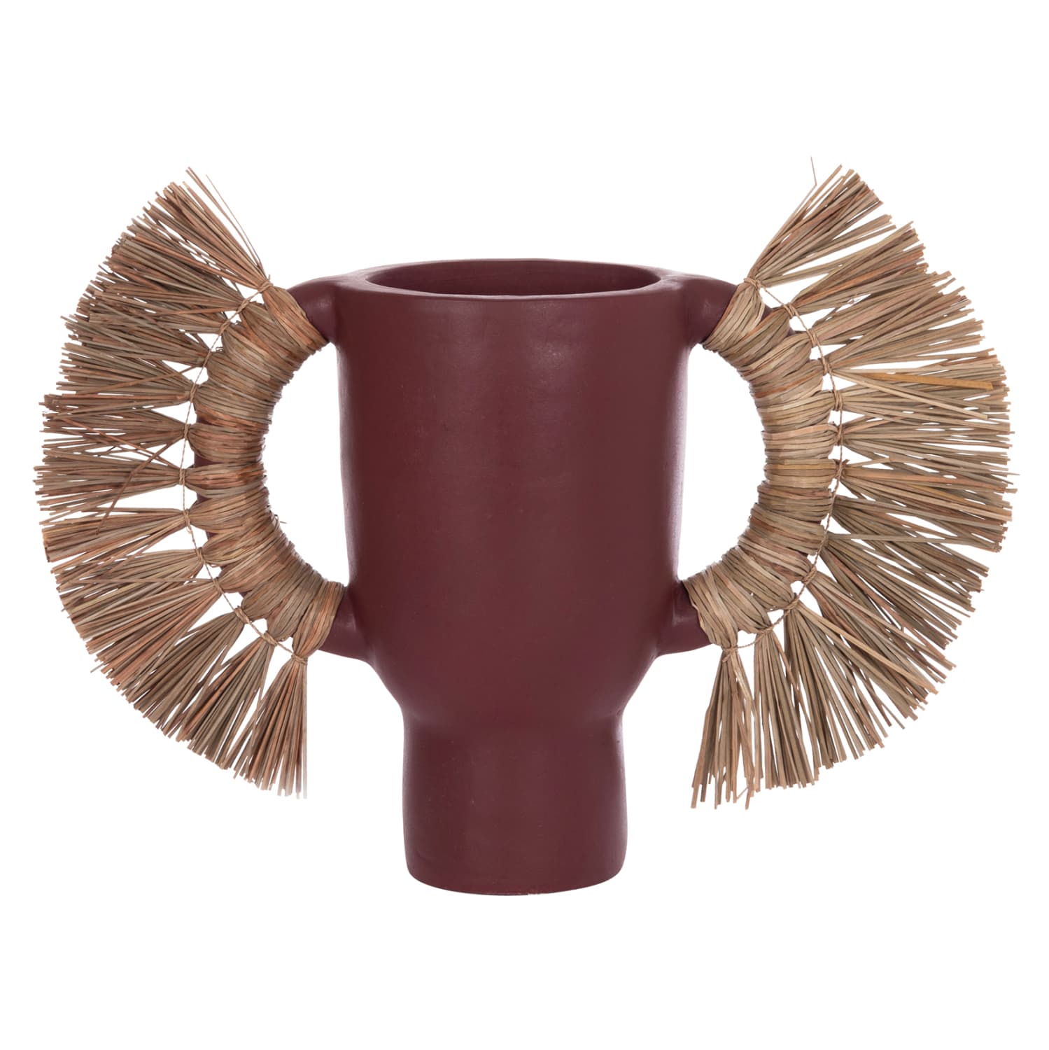 DECORATIVE TABLE VASE ALICA TERRACOTA IN MAROON COLOR & GRASS--64x22x38Hcm.