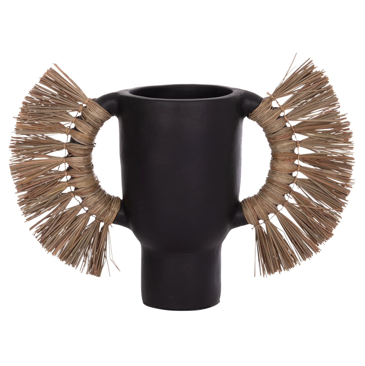 DECORATIVE TABLE VASE ALICA TERRACOTA IN BLACK COLOR & GRASS--64x22x38Hcm.