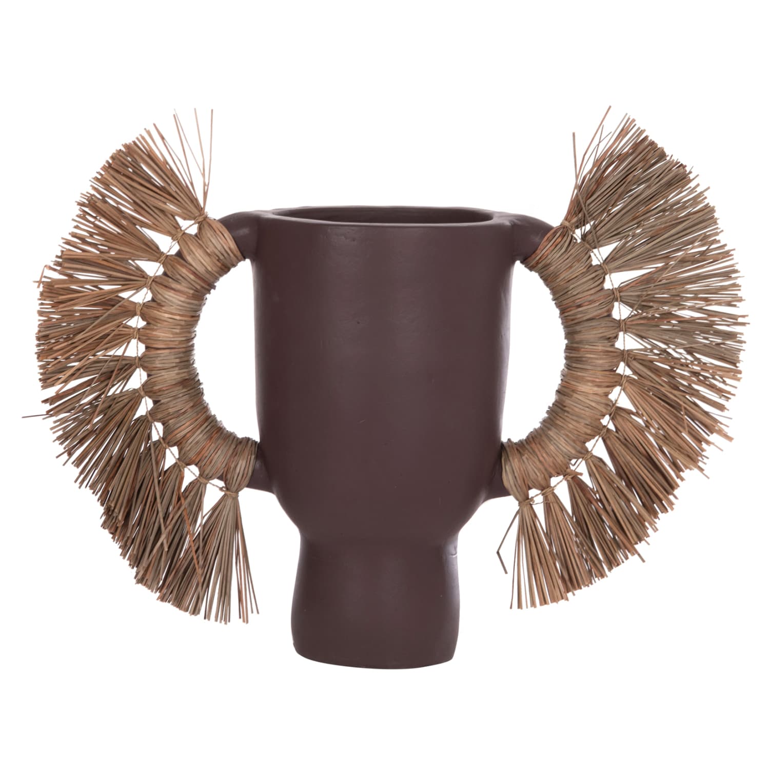 DECORATIVE TABLE VASE ALICA TERRACOTA IN CHOCOLATE COLOR & GRASS--64x22x38Hcm.