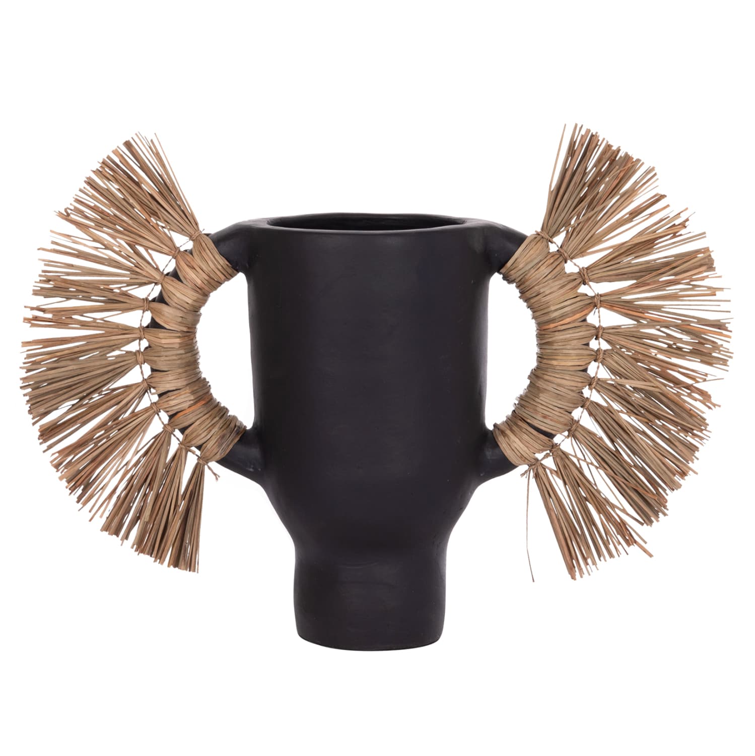 DECORATIVE TABLE VASE ALICA TERRACOTA IN BLACK COLOR & GRASS--55x19x34Hcm.