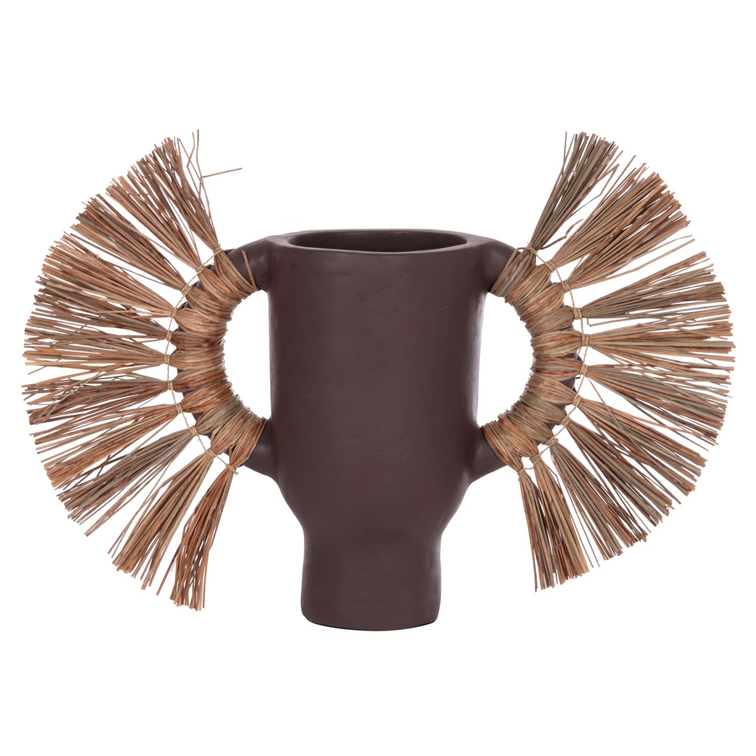 DECORATIVE TABLE VASE ALICA TERRACOTA IN CHOCOLATE COLOR & GRASS--55x19x34Hcm.