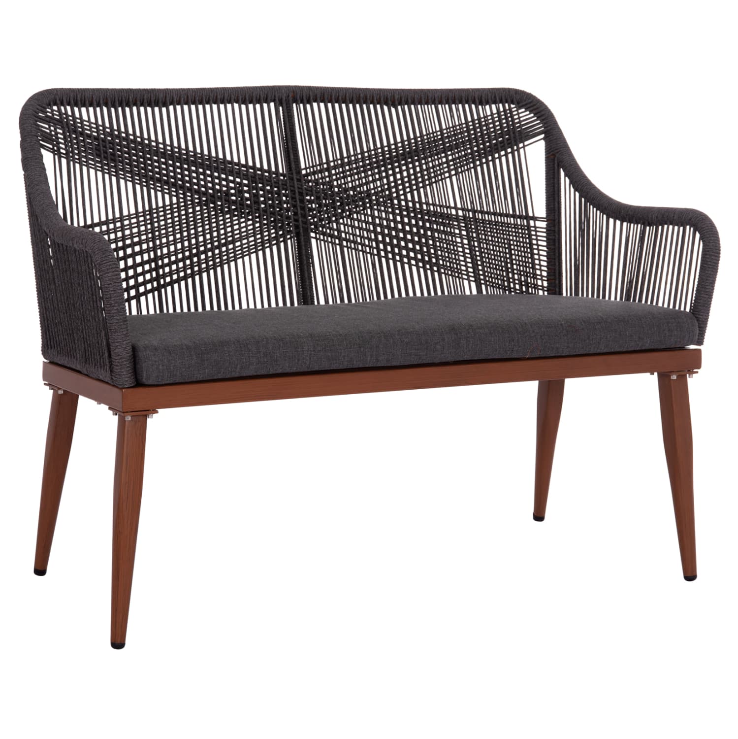 OUTDOOR SOFA 2-SEATER MYRTIA ALUMINUM IN BROWN--P.E. ROPE IN ANTHRACITE 123x61x90Hcm.