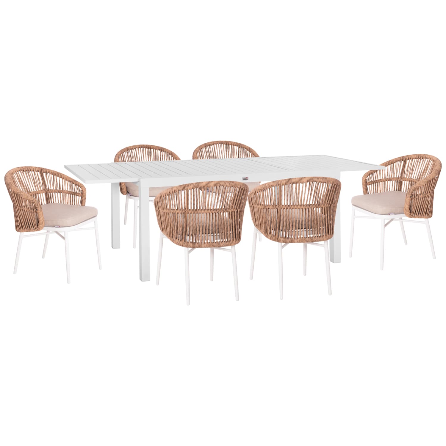 OUTDOOR DINING SET 7PCS KRUM WHITE ALUMINUM-P.E.RATTAN