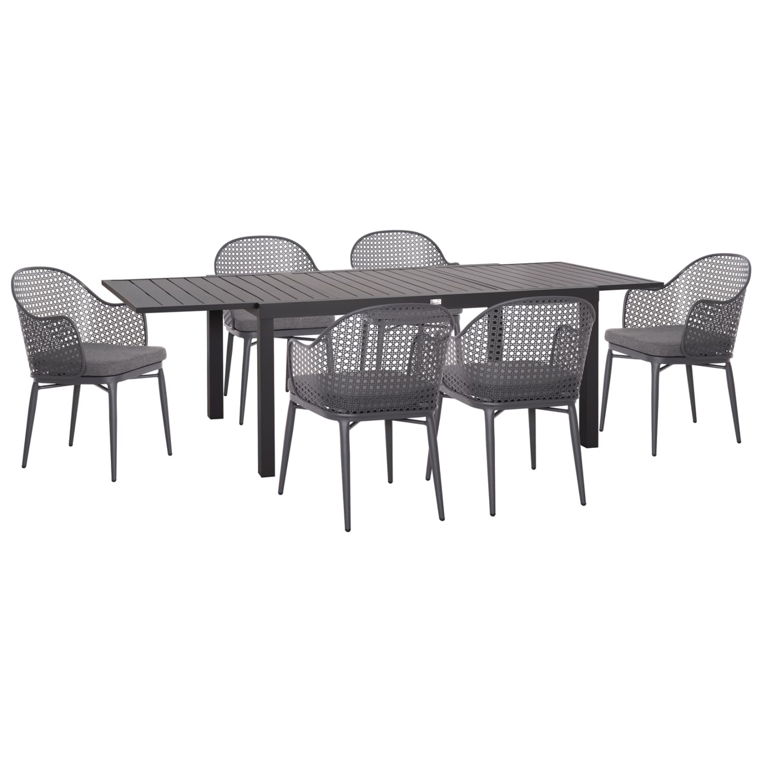 OUTDOOR DINING SET KRUM DINING TABLE WITH 6 ARMCHAIRS--DARK GREY ALUMINUM