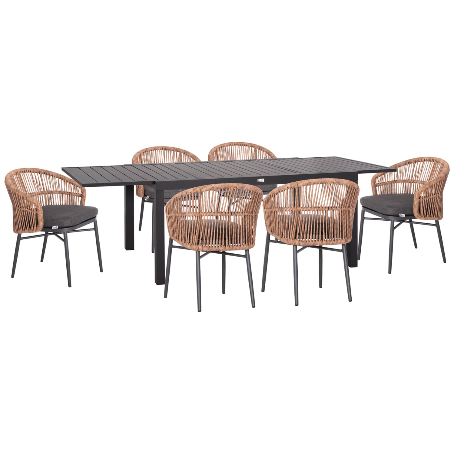 OUTDOOR DINING SET 7PCS KRUM DARK GREY ALUMINUM-P.E.RATTAN