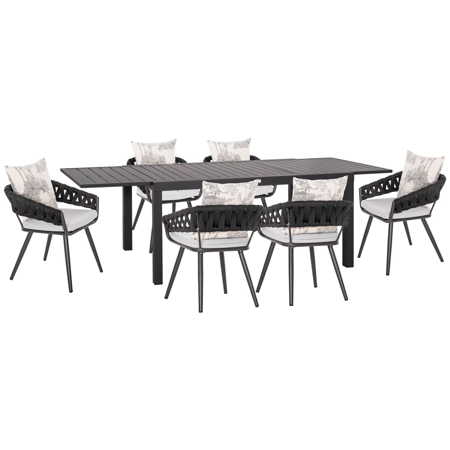OUTDOOR DINING SET 7PCS KRUM DARK GREY ALUMINUM & P.E.ROPE