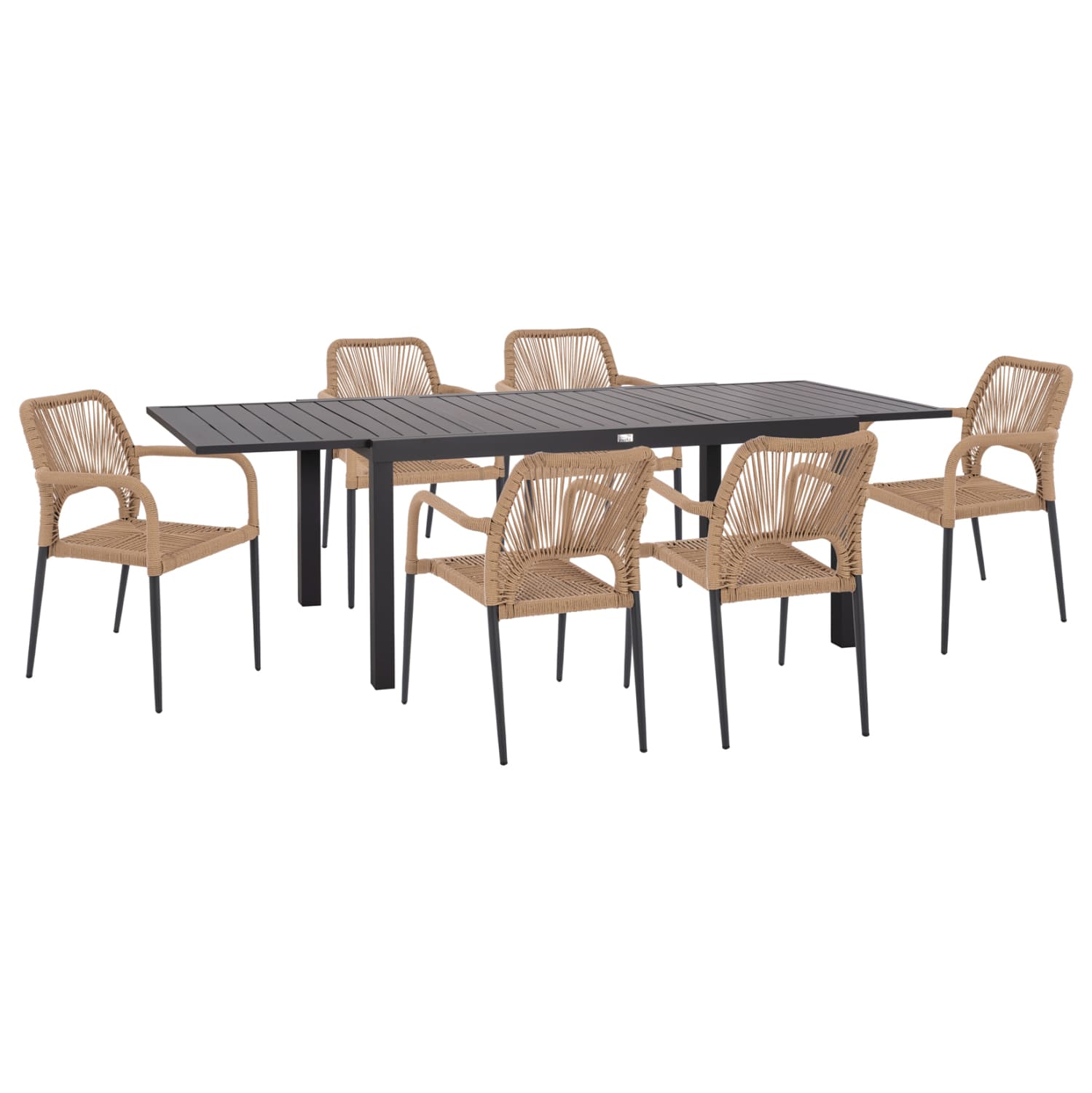 OUTDOOR DINING SET 7PCS KRUM DARK GREY ALUMINUM-P.E.TWISTED RATTAN