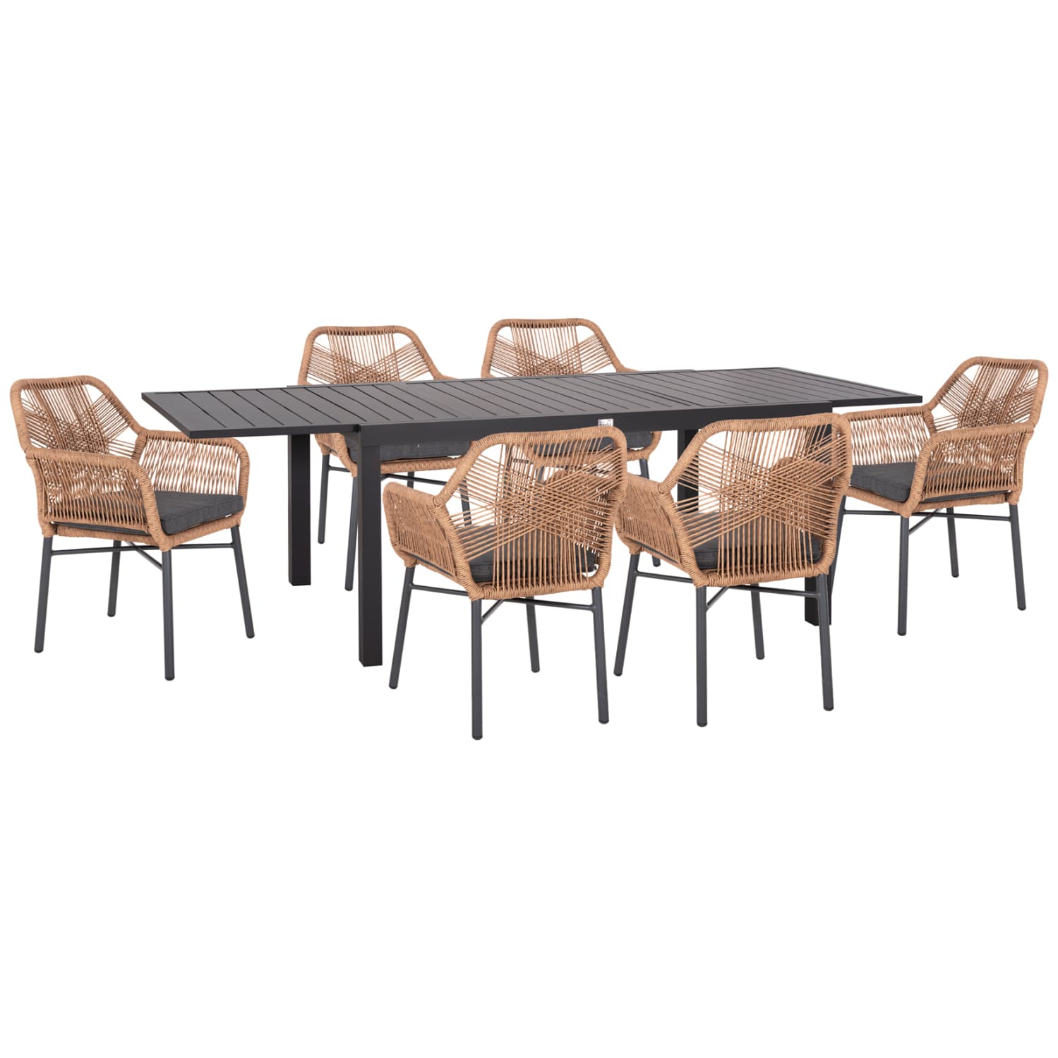 OUTDOOR DINING SET 7PCS KRUM DARK GREY ALUMINUM-P.E.TWISTED RATTAN