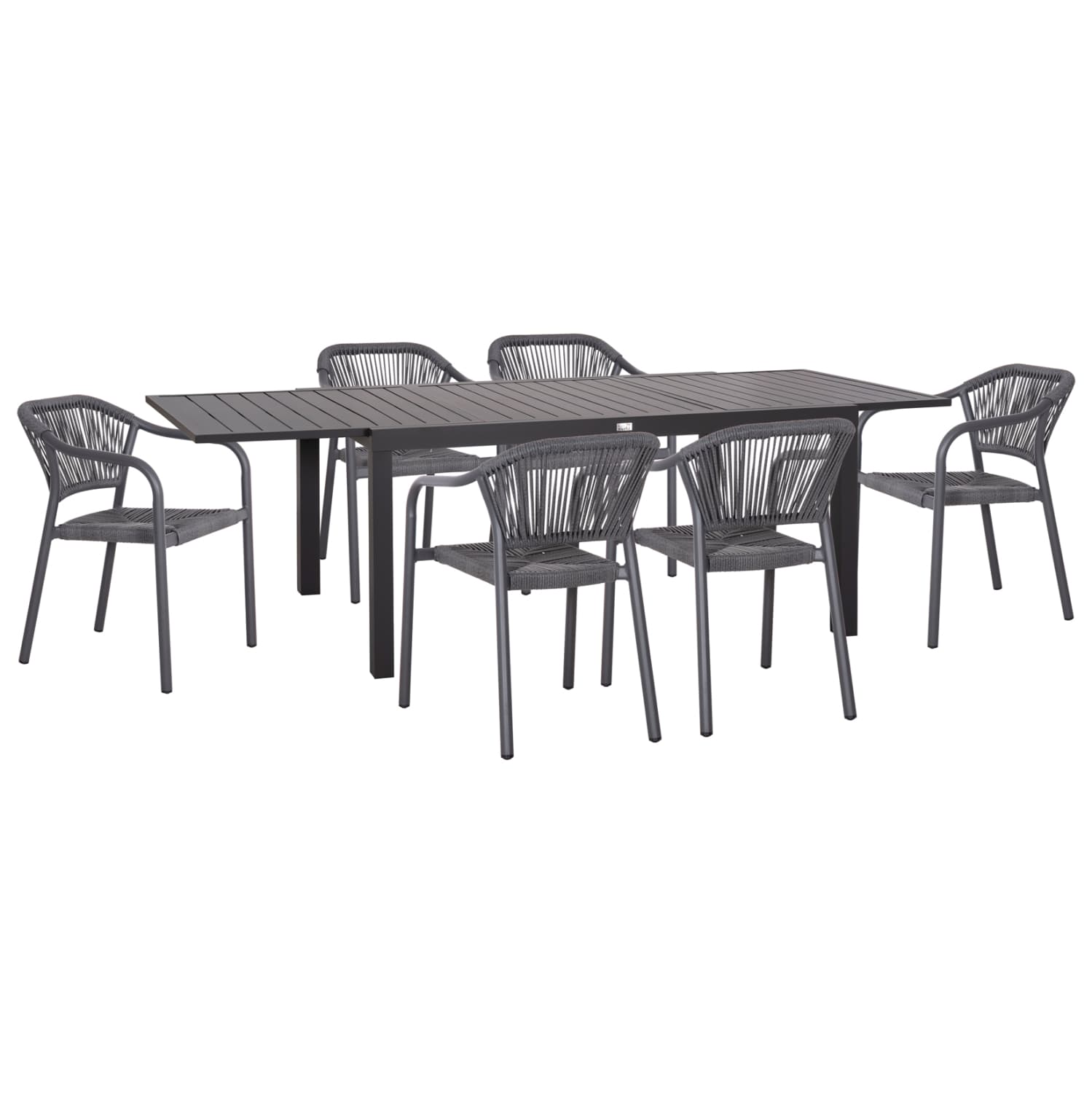 OUTDOOR DINING SET 7PCS KRUM DARK GREY ALUMINUM-P.E.TWISTED RATTAN