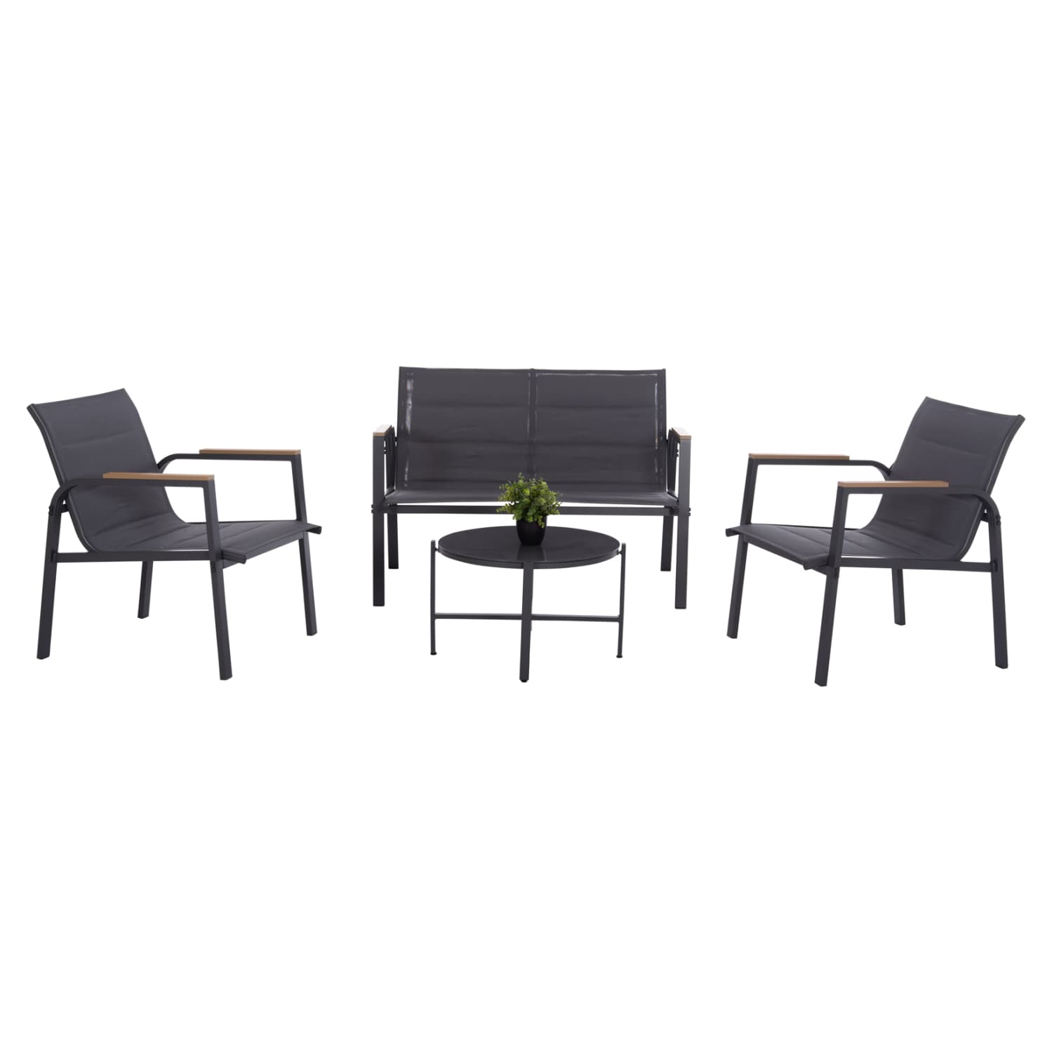 OUTDOOR LOUNGE SET 4PCS JULIETTE GREY ALUMINUM-TEXTILENE--TEMPERED GLASS