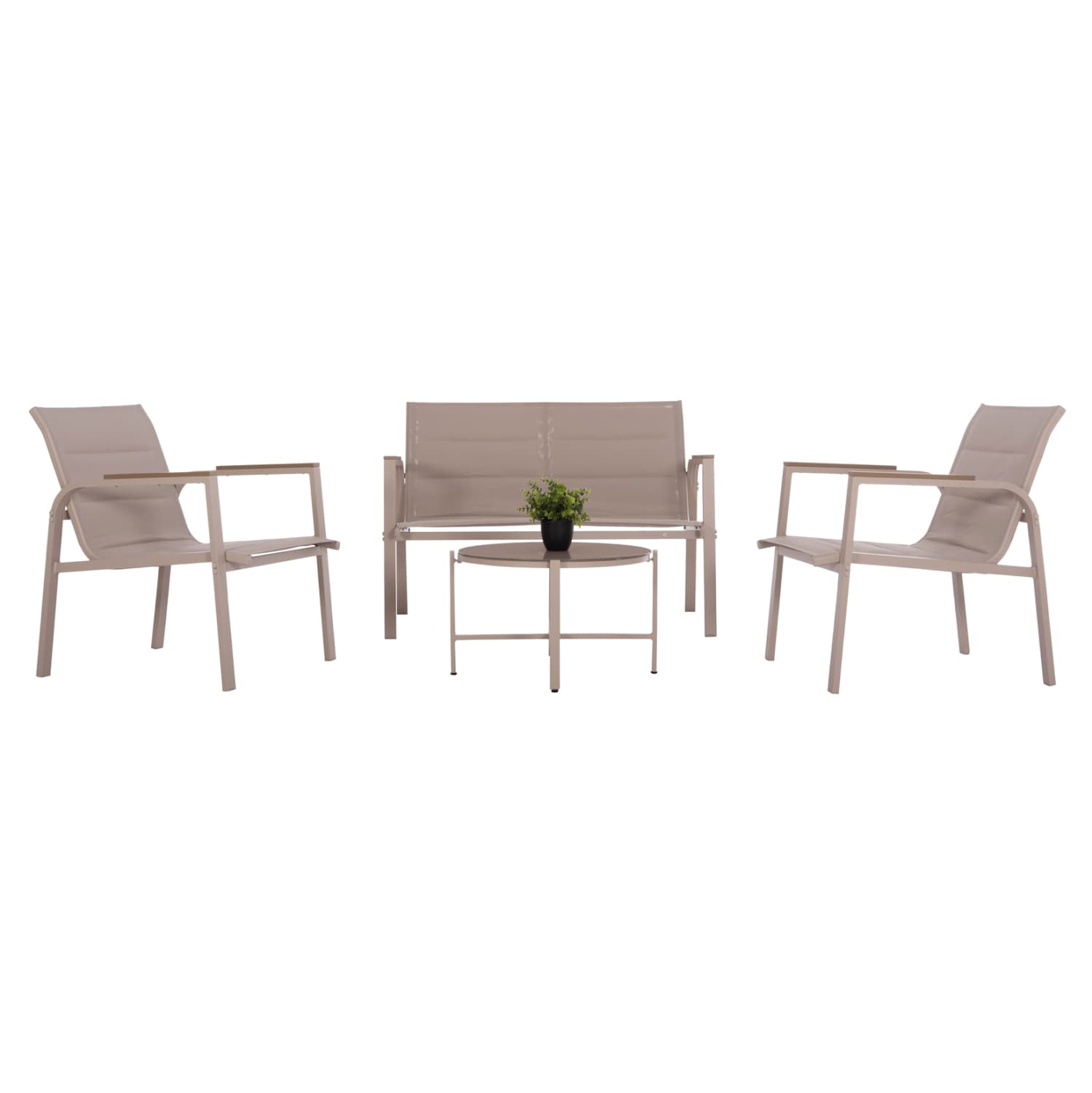 OUTDOOR LOUNGE SET 4PCS JULIETTE CAPPUCCINO ALUMINUM-TEXTILENE--TEMPERED GLASS