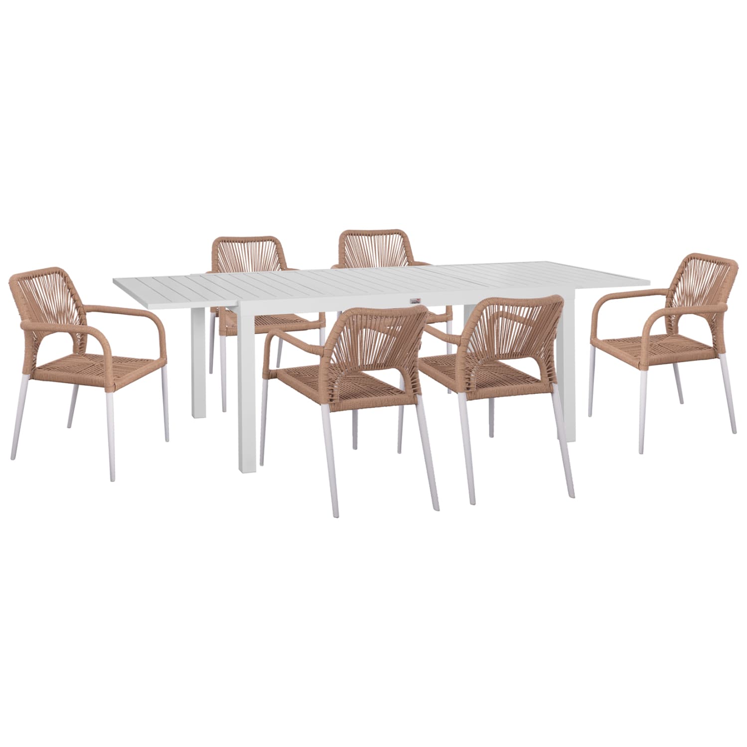 OUTDOOR DINING SET 7PCS KRUM WHITE ALUMINUM--P.E.TWISTED RATTAN