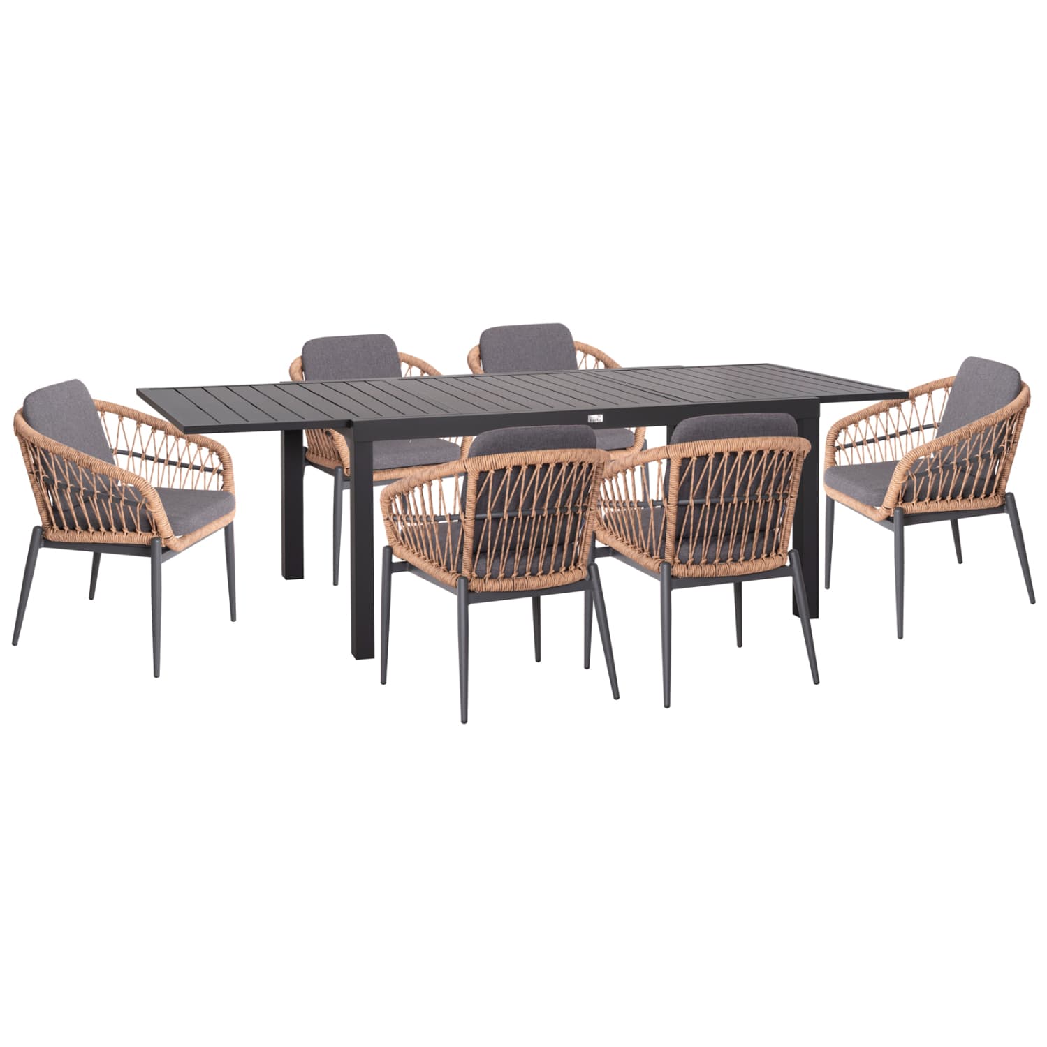 OUTDOOR DINING SET 7PCS KRUM DARK GREY ALUMINUM--P.E. RATTAN
