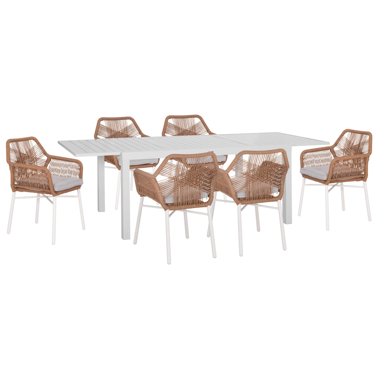 OUTDOOR DINING SET 7PCS KRUM WHITE ALUMINUM--P.E.TWISTED RATTAN